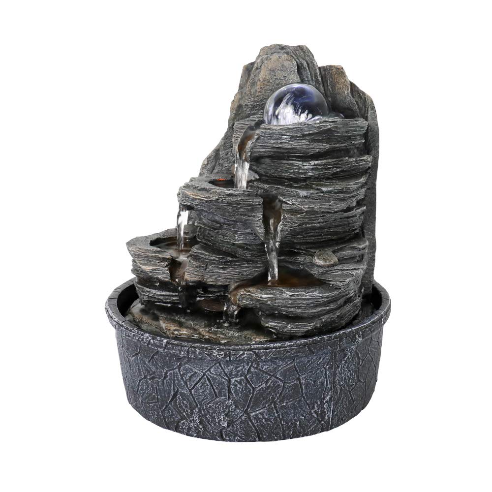 Zen Meditation Tabletop Fountain with LED Lights & Crystal Ball - 9.4