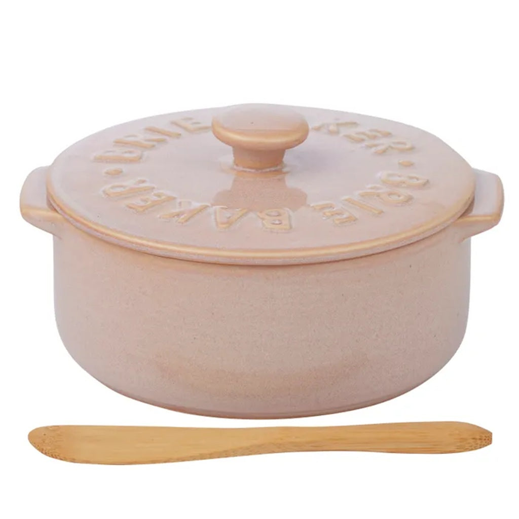 Coast to Coast Loire Ceramic Brie Baker 13.5x16x7.5cm in Pink (Includes Spatula) - Perfect for Baking, Serving & Entertaining
