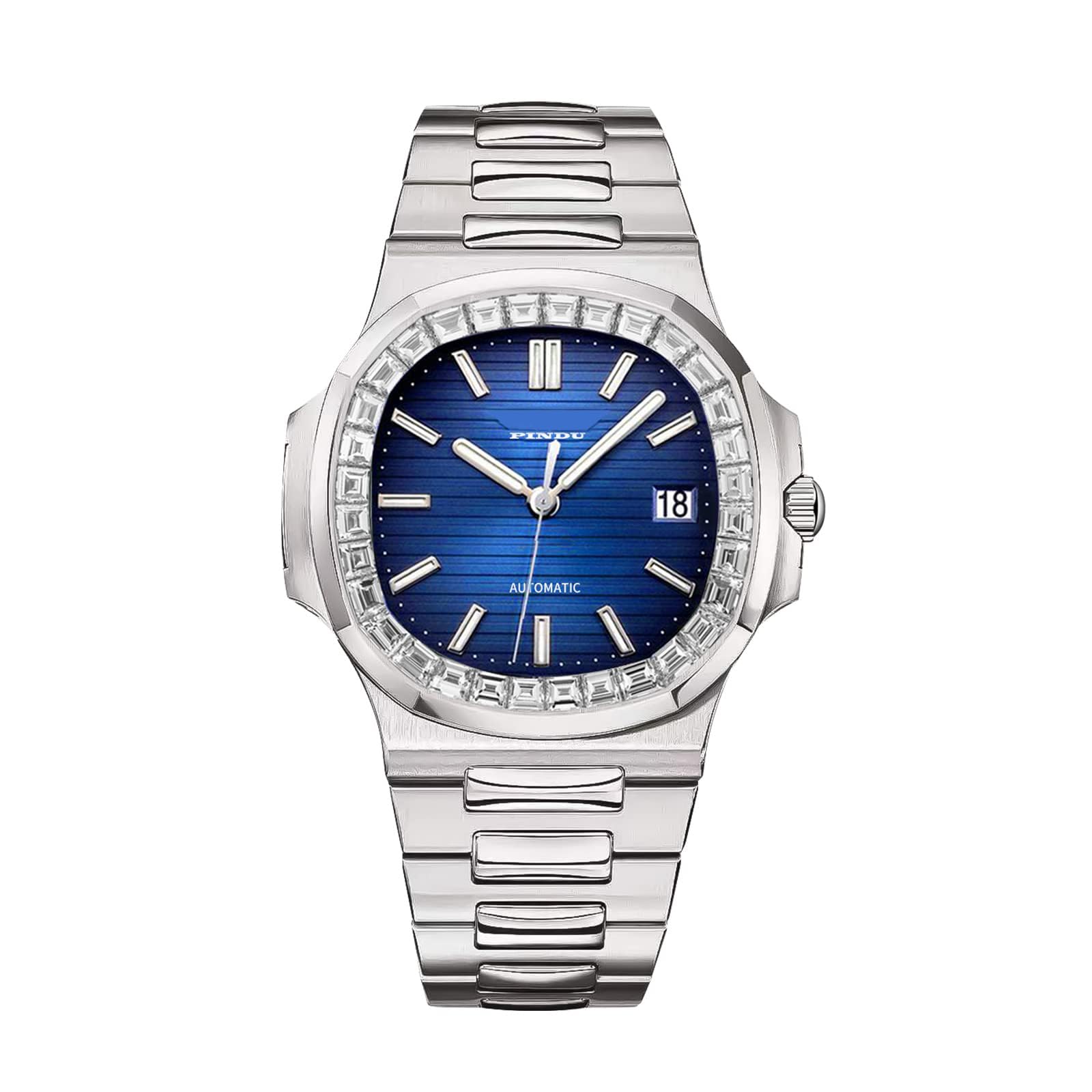 Premium Automatic Skeleton Watch for Men - Stainless Steel Square Diamond Self-Winding Mechanical Wristwatch - Ideal Gift for Business, Formal & Casual Wear