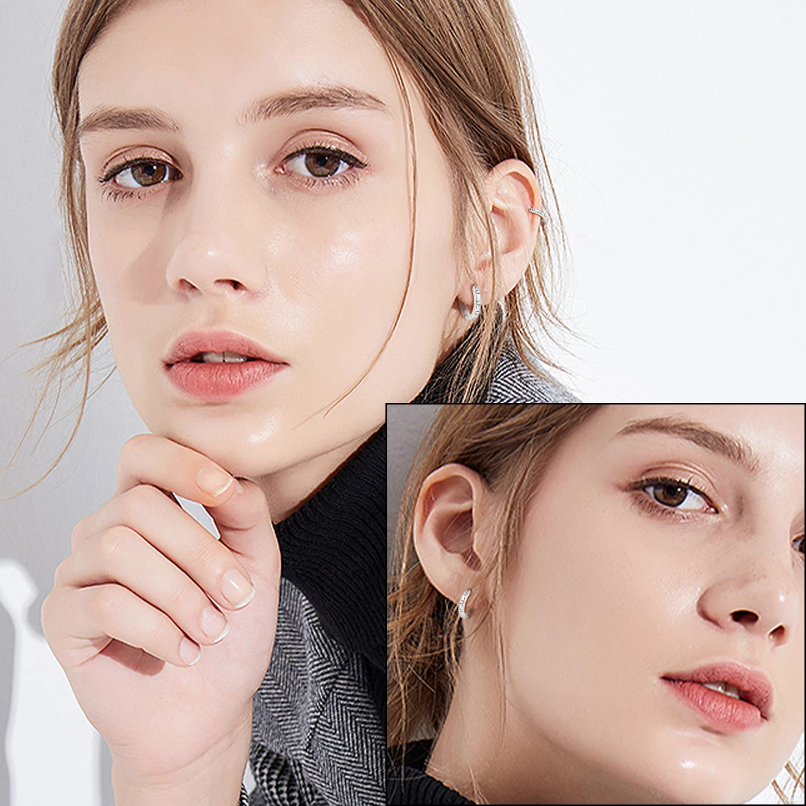 3 Pairs Sterling Silver Small Hoop Earrings with Cubic Zirconia - Tiny Cartilage Huggie Hoop Earrings for Women (8mm/10mm/12mm) | Perfect for Everyday Wear, Gifts & Piercing Jewelry