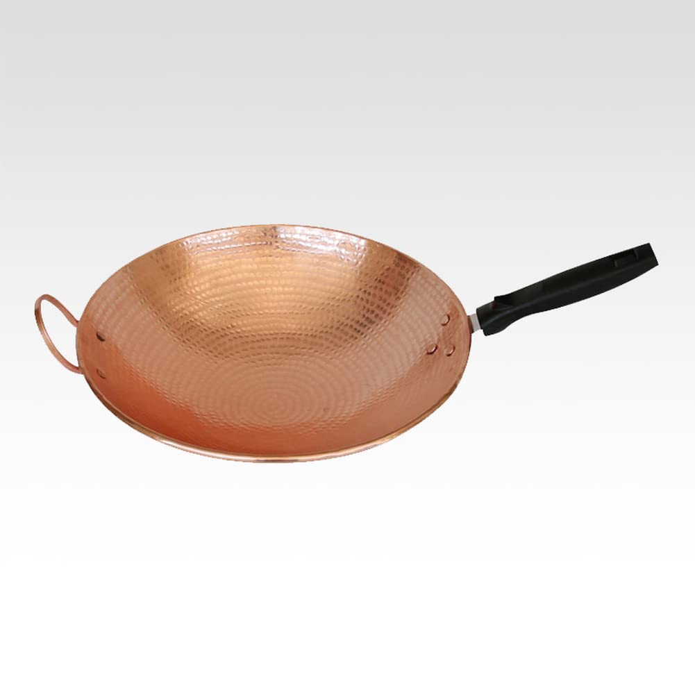 Handmade Pure Copper Wok & Cooking Pot - Thick Heavy Duty Flat Bottom Copper Pan for Healthy Cooking | Large Round Bottom Copper Pot for Stir Fry, Saute, Deep Frying | Perfect Copper Cookware Gift Set for Chefs & Home Kitchens
