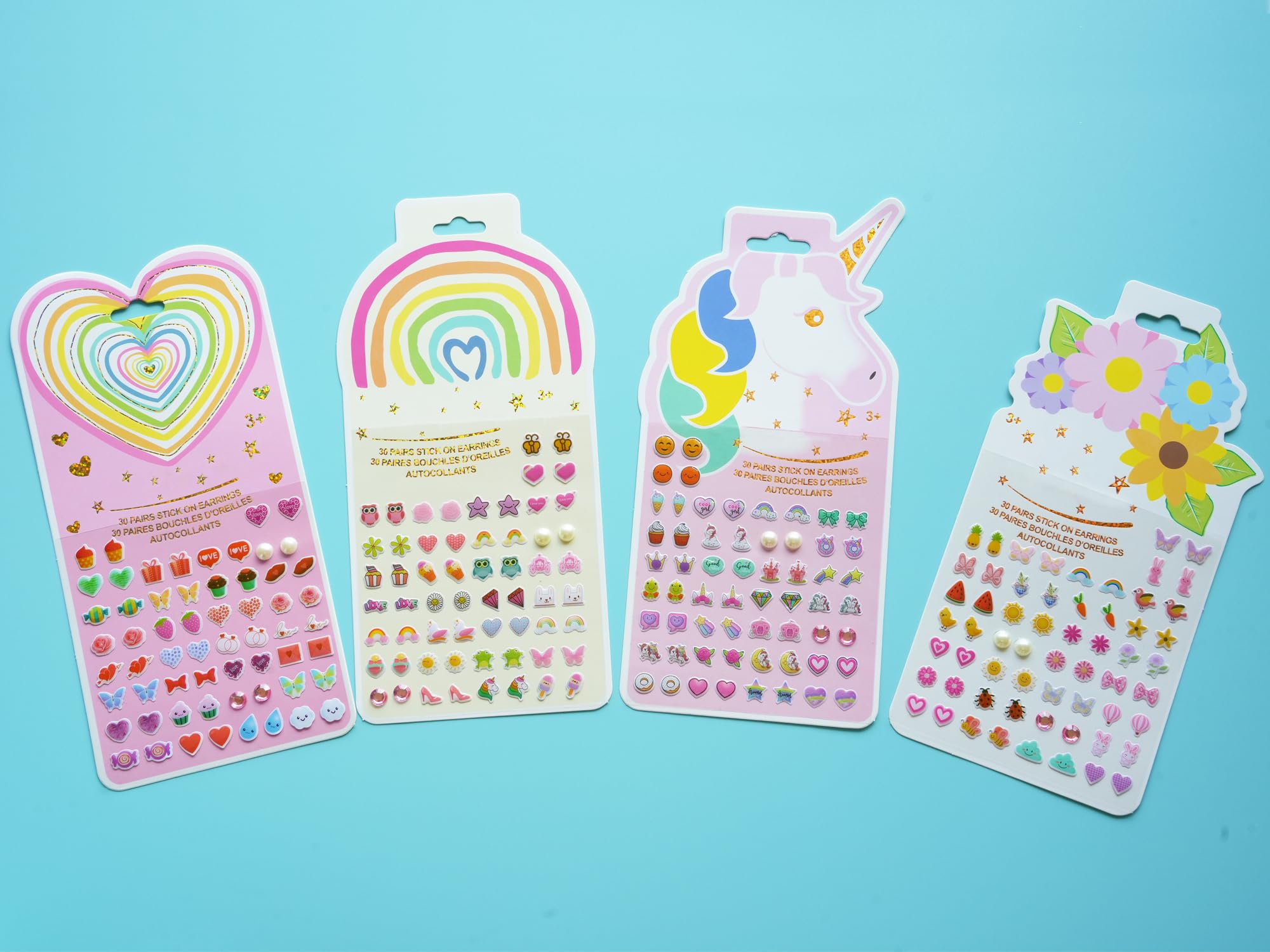 3D Unicorn Stick On Earrings for Girls - Self-Adhesive Fake Earrings with Gem Stickers (Multistyle Theme Sets-02) - Perfect for Parties, Costumes & Kids Crafts