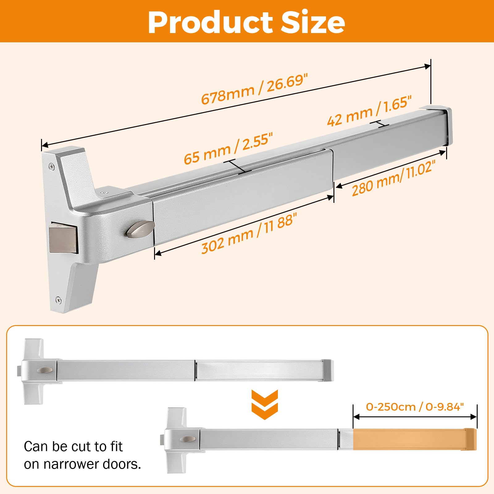 BEAMNOVA Commercial Door Push Bar Panic Exit Device with Exterior Lever Lock, Key Roller, Strike Plate & End Cap - Universal Emergency Hardware for 27.5