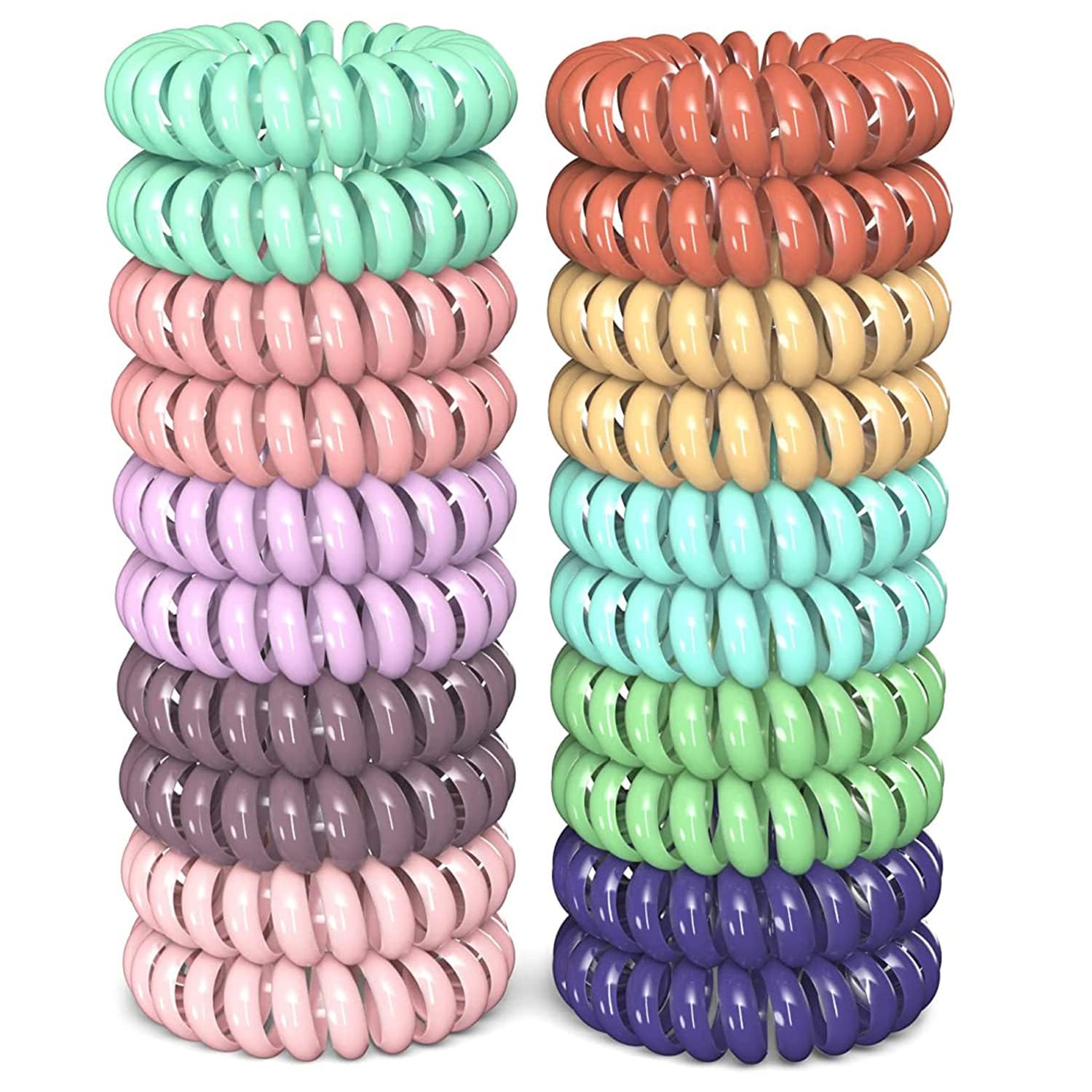 10 Pack No Crease Spiral Hair Ties - Colorful Waterproof Phone Cord Hair Scrunchies & Coils for Women & Girls | Gym, Yoga, Workout, Everyday Use Hair Accessories