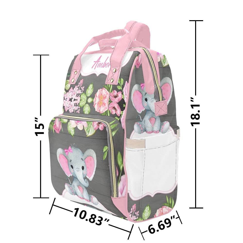 **Personalized Pink Elephant Diaper Backpack - Waterproof Baby Nursing Bag for Travel, Daycare & Outings - Cute Baby Shower Gift for Moms**    *(Use Case: Perfect for moms on-the-go, hospital visits, park trips, and everyday essentials storage.)*