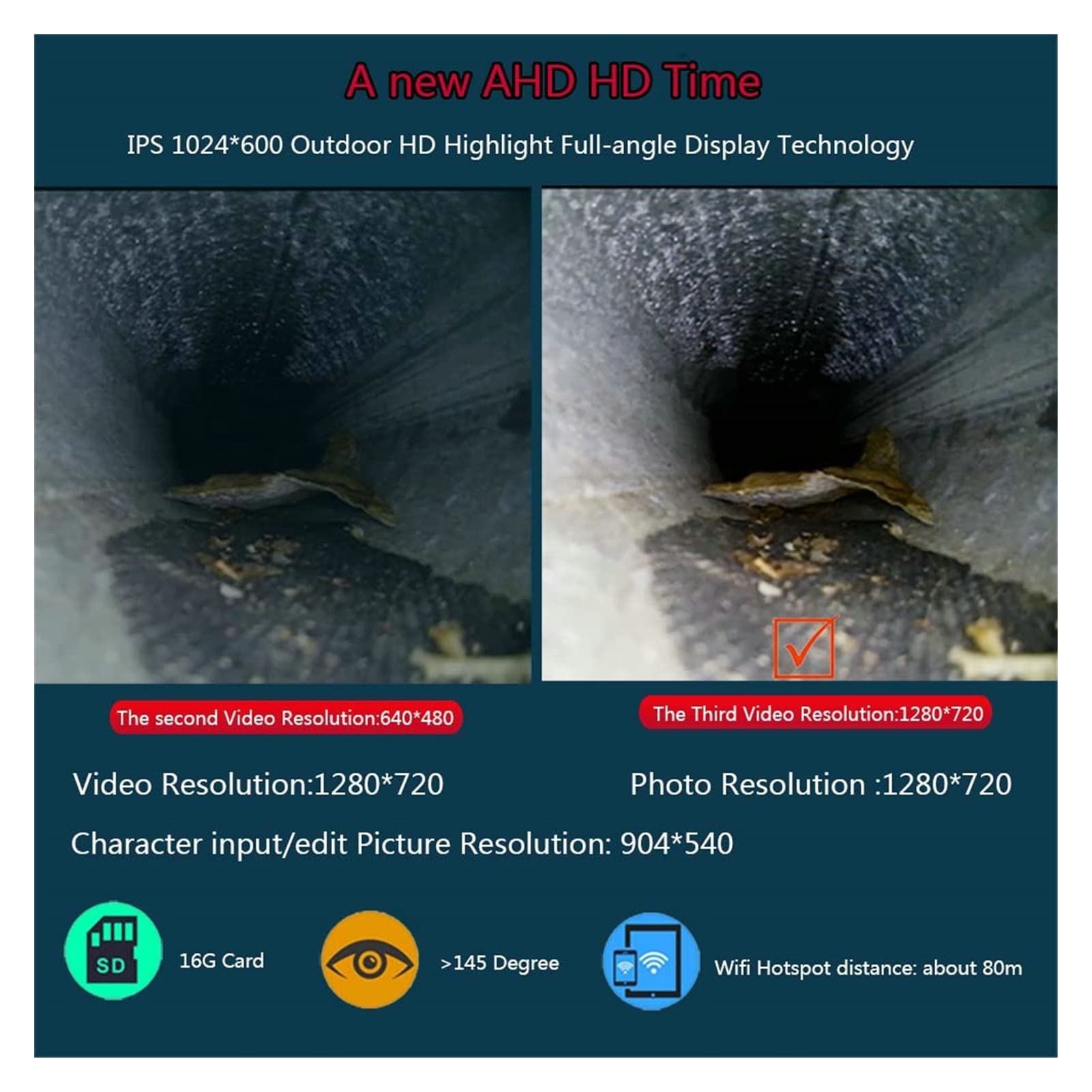HUACHEN-LS 10M Yellow Endoscope Camera for Pipe & Sewer Inspection with DVR