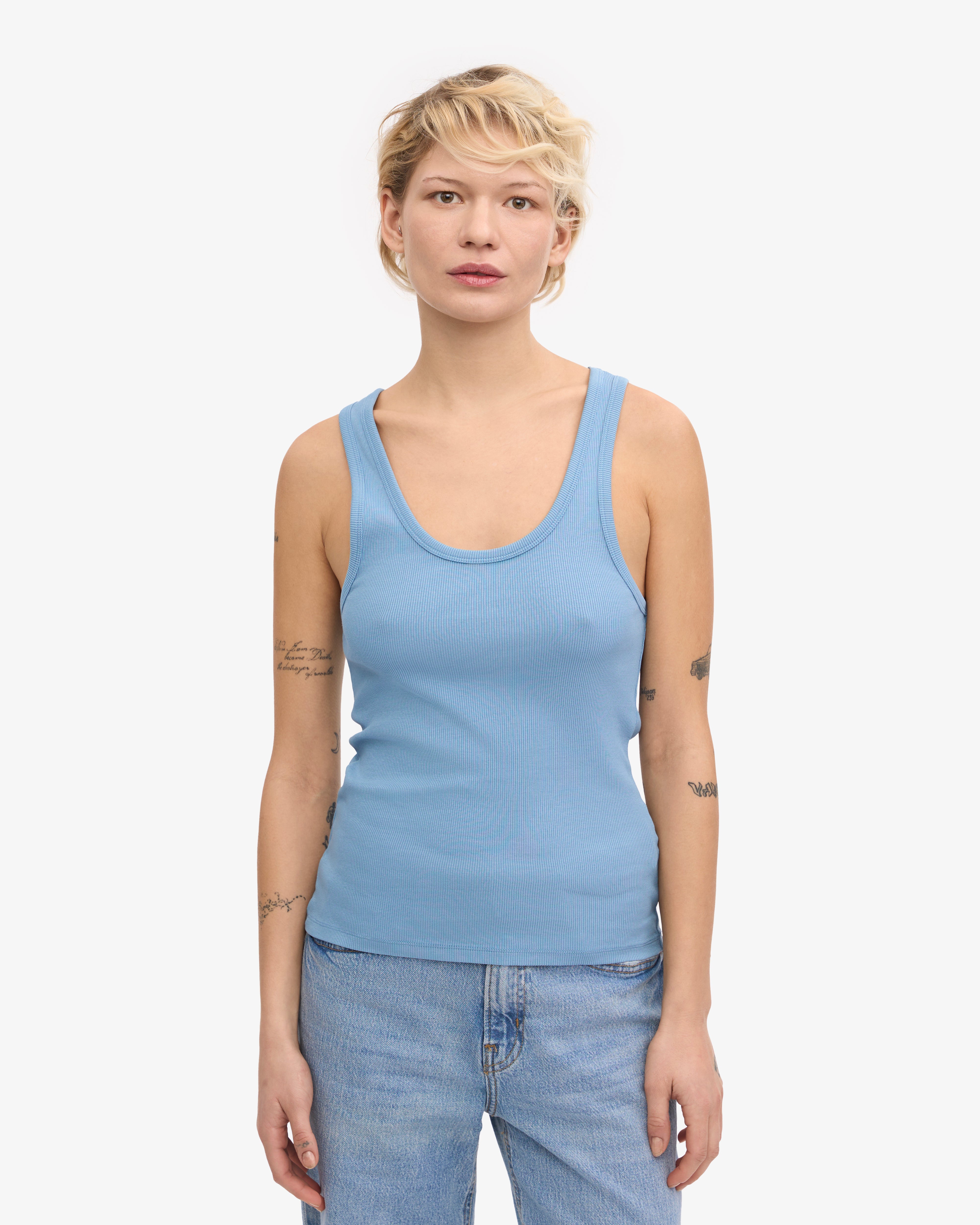 Organic Cotton Ribbed Tank Top for Women - Soft & Comfortable Seaside Blue - Perfect for Summer, Beach, Yoga & Casual Wear