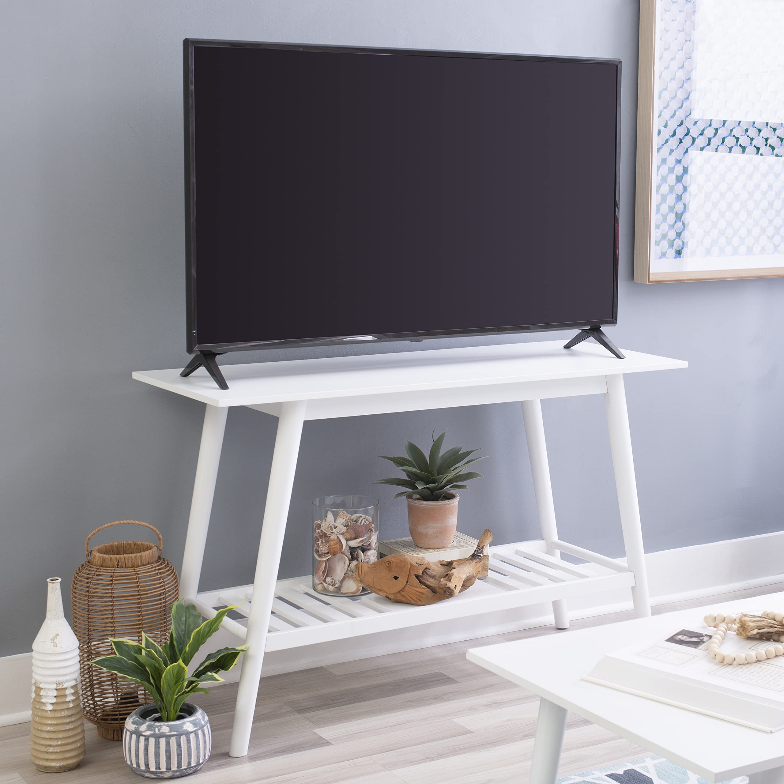 Linon White Mid Century Modern Console Table - Melissa Design for Entryway, Living Room & Hallway Decor