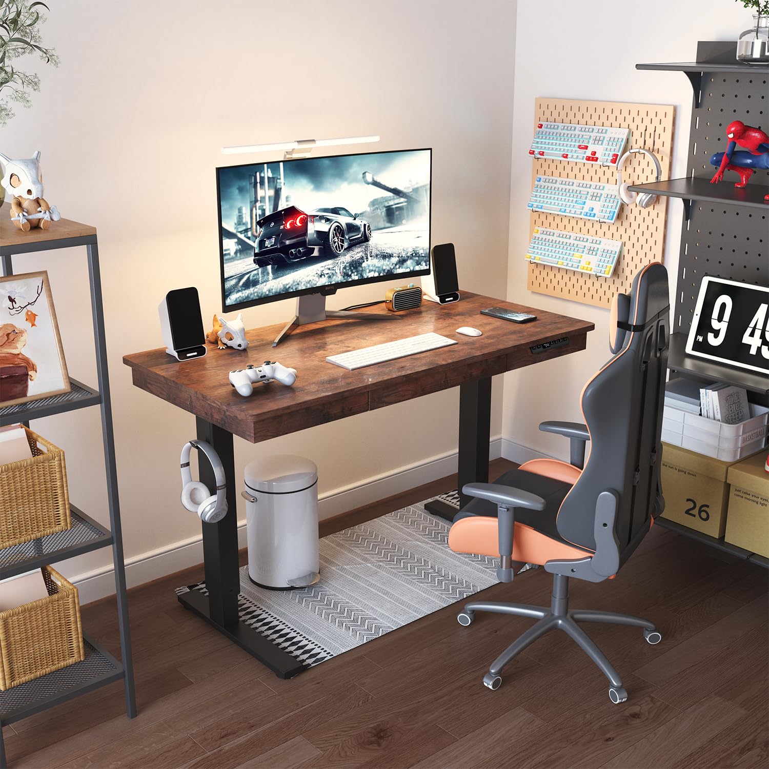 48 x 24 Inches Electric Standing Desk with Drawer & 12W Wireless Charging - Adjustable Height One-Piece Wooden Desktop for Home Office (Sit to Stand Workstation, Perfect for Remote Work & Small Spaces)
