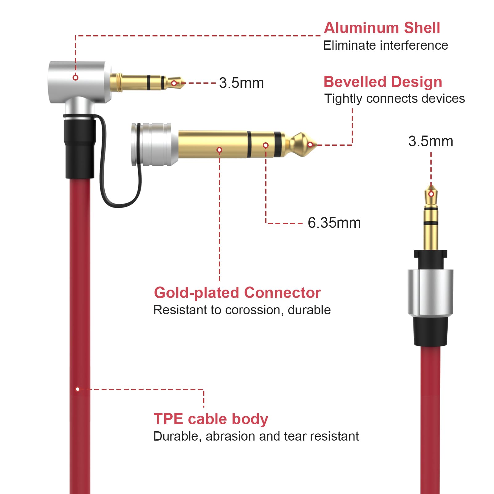 Beats by Dr Dre Solo Studio Pro Detox Edition Replacement Audio Aux Cable - 3.5mm Auxiliary Extension Cord for Headphones (Red) | Perfect for Gaming, Music & Travel Accessories