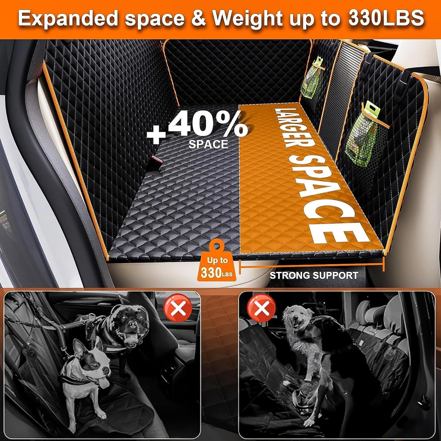 420LBS Heavy-Duty Dog Car Seat Cover for Back Seat - Waterproof Pet Travel Bed with Mesh Window & Storage Pocket - SUV & Truck Accessories for Safe & Comfortable Road Trips