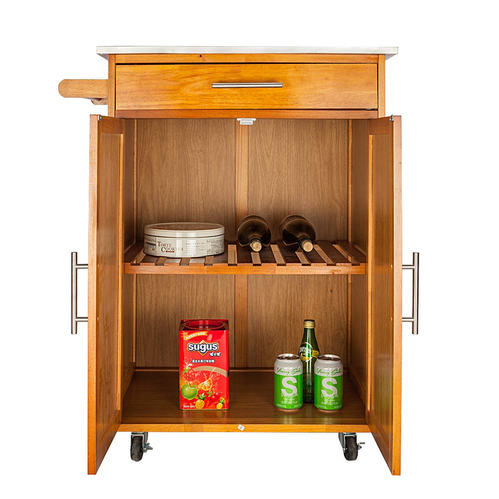 Modern Rolling Kitchen Trolley Cart with Drawer & Wine Rack - Stainless Steel Storage Cabinet for Home, Restaurant, or Kitchen Island - Mobile Serving Cart with Wheels - Perfect for Entertaining, Bar Storage & Small Space Organization