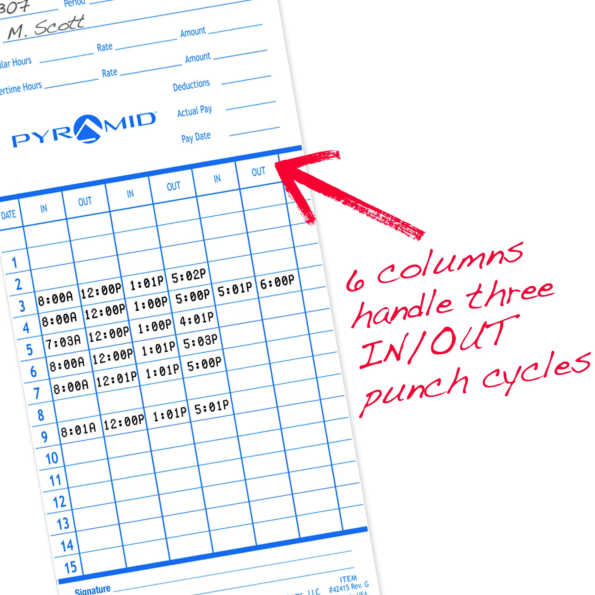 Pyramid Time Systems 42415MB 1000 Count Authentic Time Cards for 2600 & 2650 Time Clocks - Bulk Pack for Employee Time Tracking, Payroll Management & Office Attendance Systems