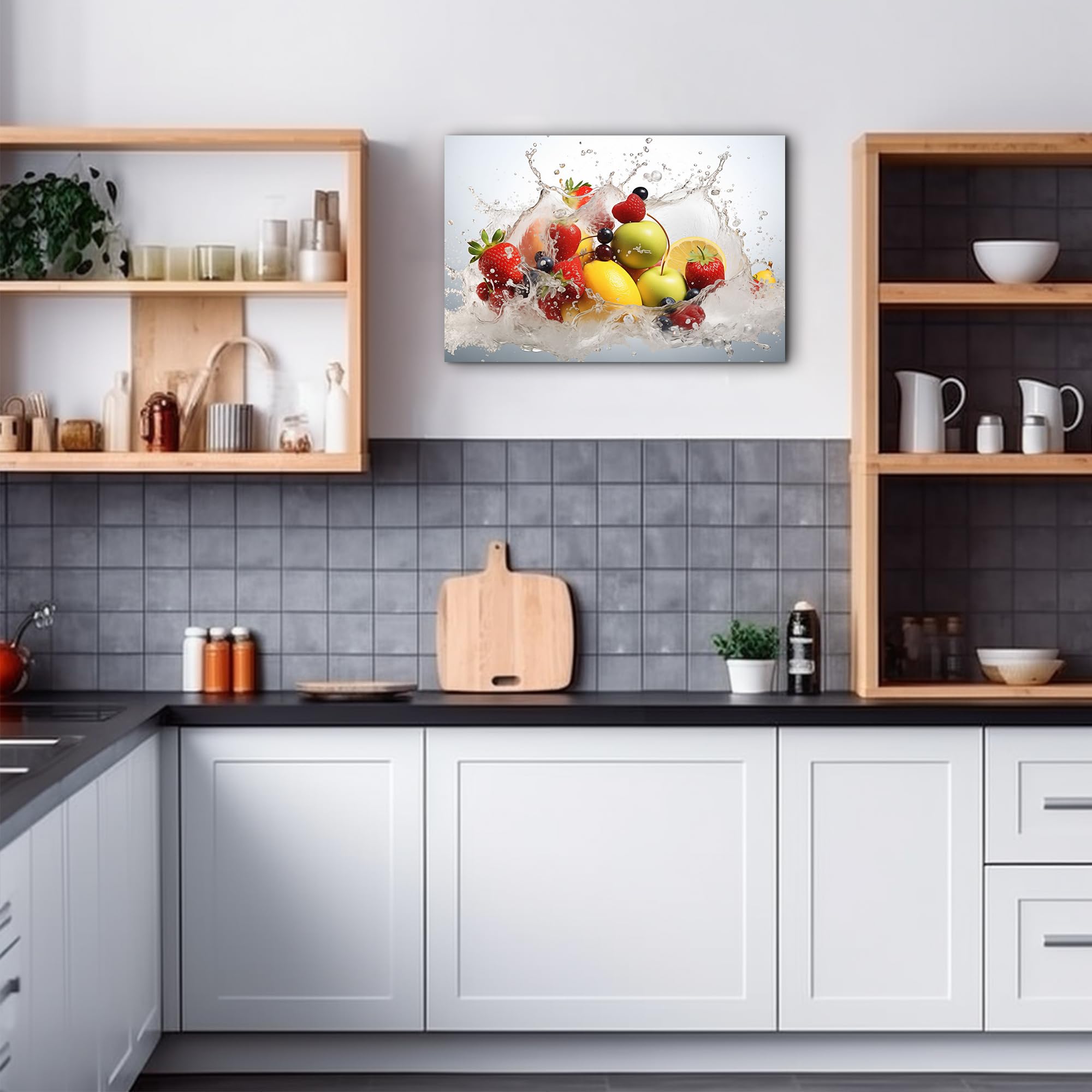 Farmhouse Kitchen Wall Decor - Vibrant Fruit Splash Art Print, Framed Kitchen Pictures 12x18 Inches, Perfect for Dining Room & Country Style Home Decor | Adds Energy to Your Kitchen & Dining Area