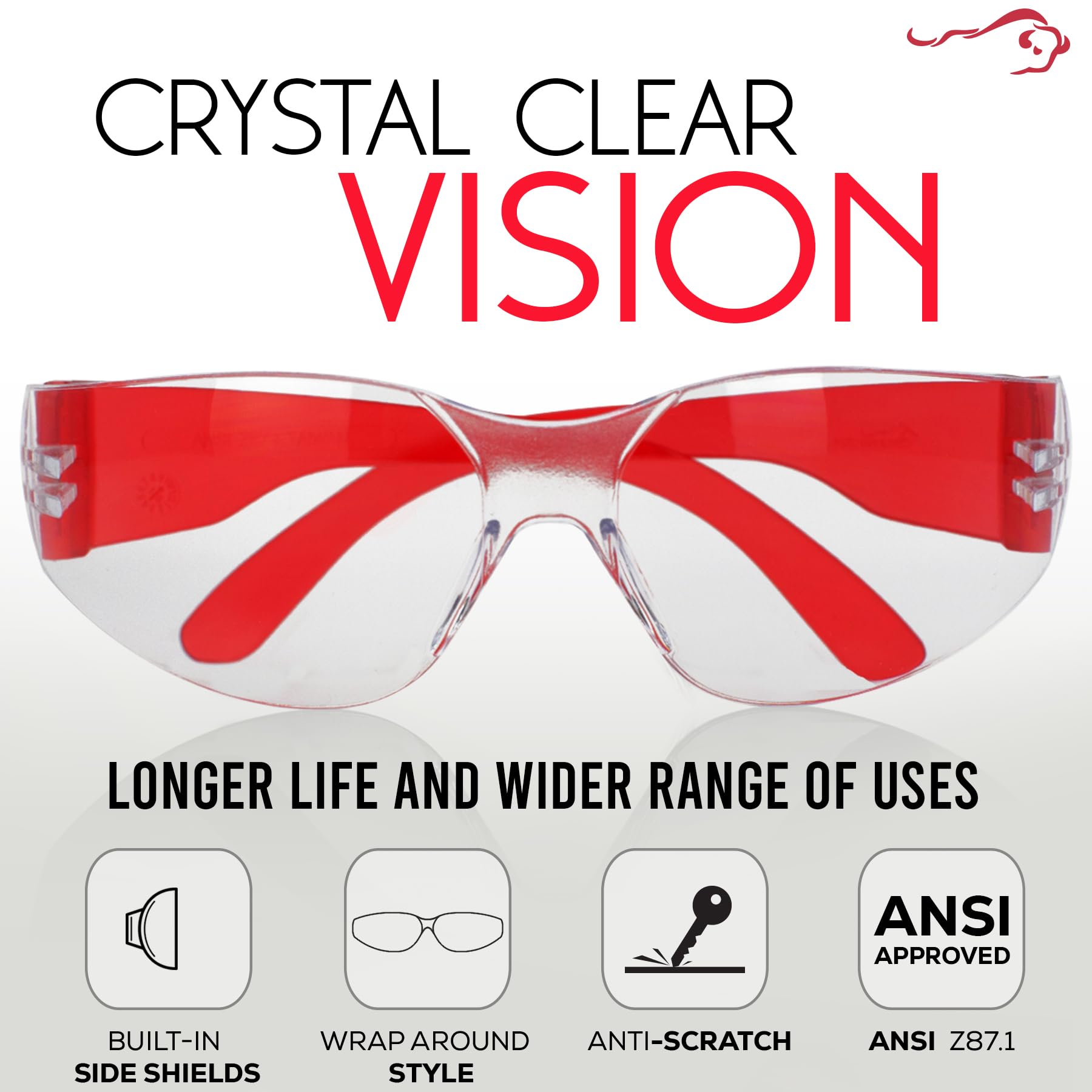 BISON LIFE Kids Safety Glasses - ANSI Z87.1 Certified Protective Eyewear for Children, Bulk Pack of Science Safety Goggles for School Labs, Woodworking, and DIY Projects