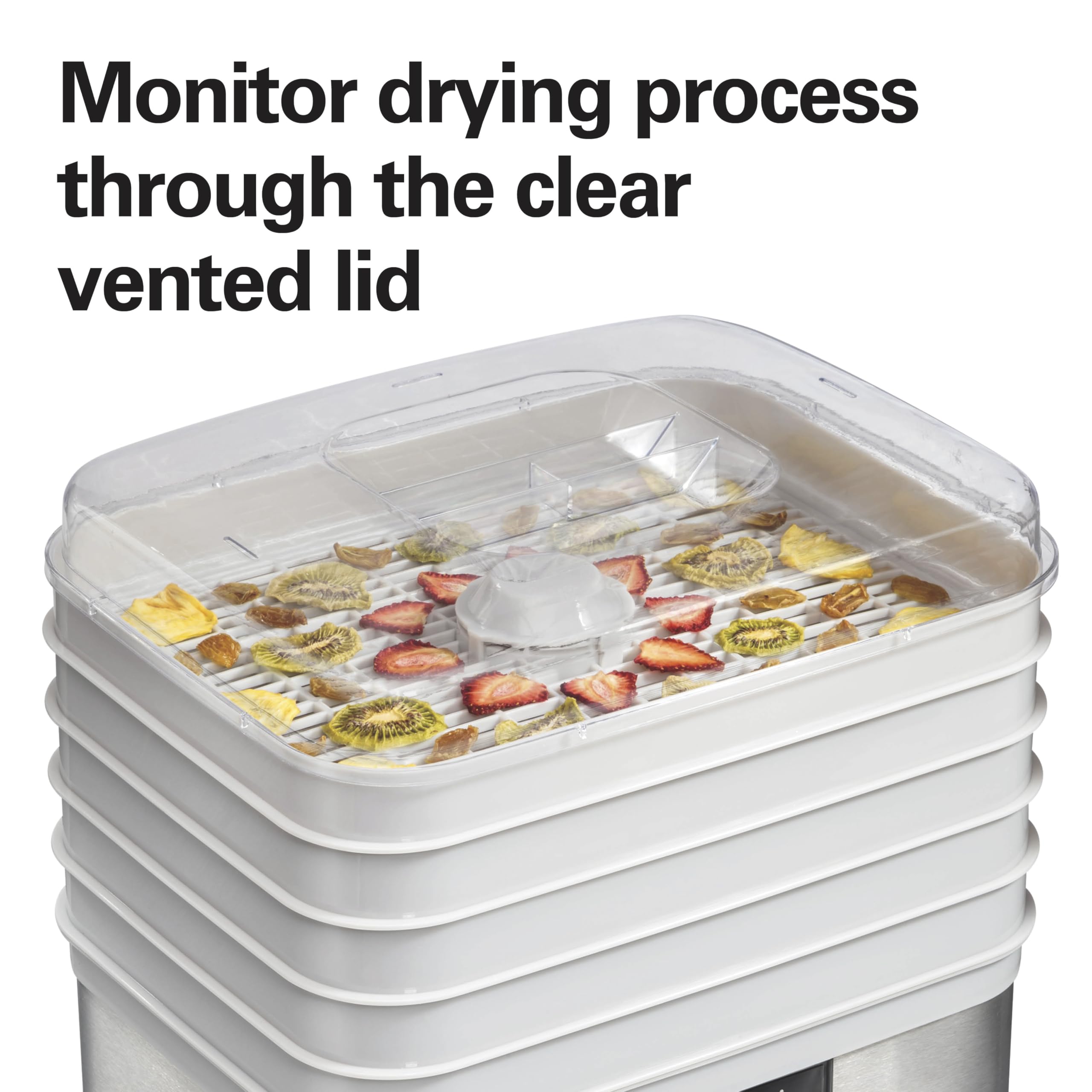 Hamilton Beach 5-Tray Digital Food Dehydrator for Fruits, Jerky & Vegetables - Adjustable Temperature Control with 48-Hour Timer & Auto Shutoff - Perfect for Healthy Snacks, Camping Food Prep & Long-Term Food Storage (Model 32100A, Grey)