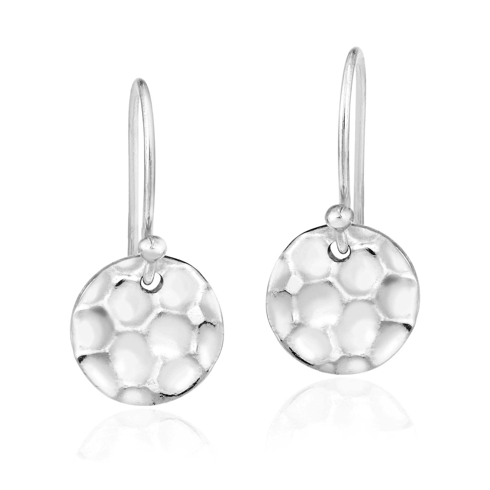 Handcrafted 10mm Round Disc .925 Sterling Silver Dangle Earrings for Women - Elegant Textured & Hammered Design - Perfect for Parties, Weddings & Everyday Wear