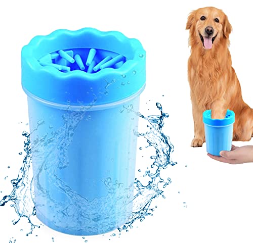 2 in 1 Portable Silicone Dog Paw Cleaner & Grooming Brush - Muddy Paw Washer Cup for Dogs & Cats - Perfect for Outdoor Adventures & Pet Hygiene - Blue Medium Size Pet Gifts for Dog Owners