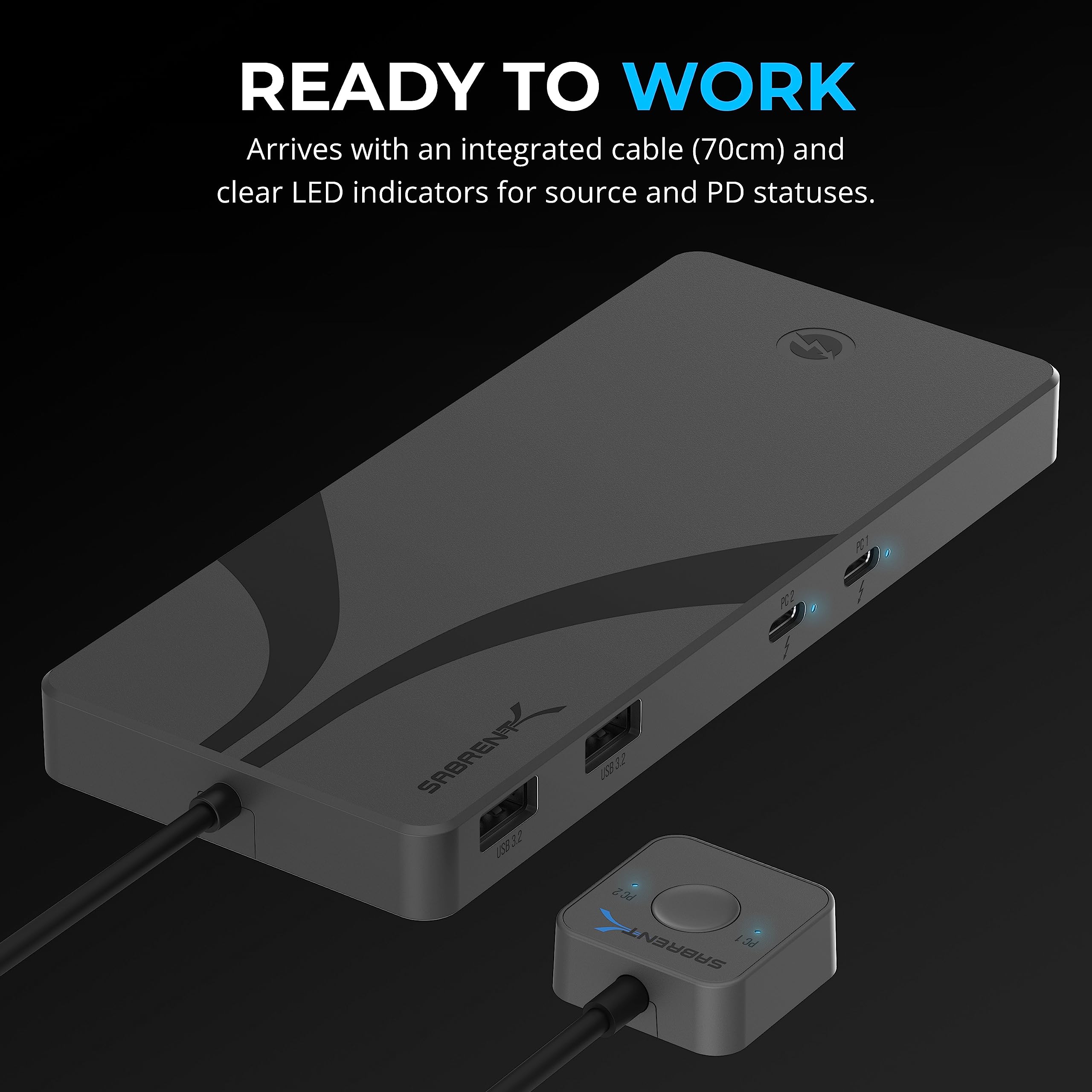 Sabrent Thunderbolt 4 KVM Switch - 3x Thunderbolt 4 USB-C 40Gbps, 2x USB-C 60W PD 3.0 Charging, 4x USB-A 3.2 Gen 2x2 10Gbps | 4K@144Hz & 8K@60Hz DSC Support | Perfect for Multi-Computer Workstations, Gaming Setups & Home Office Productivity (SB-TB4K)