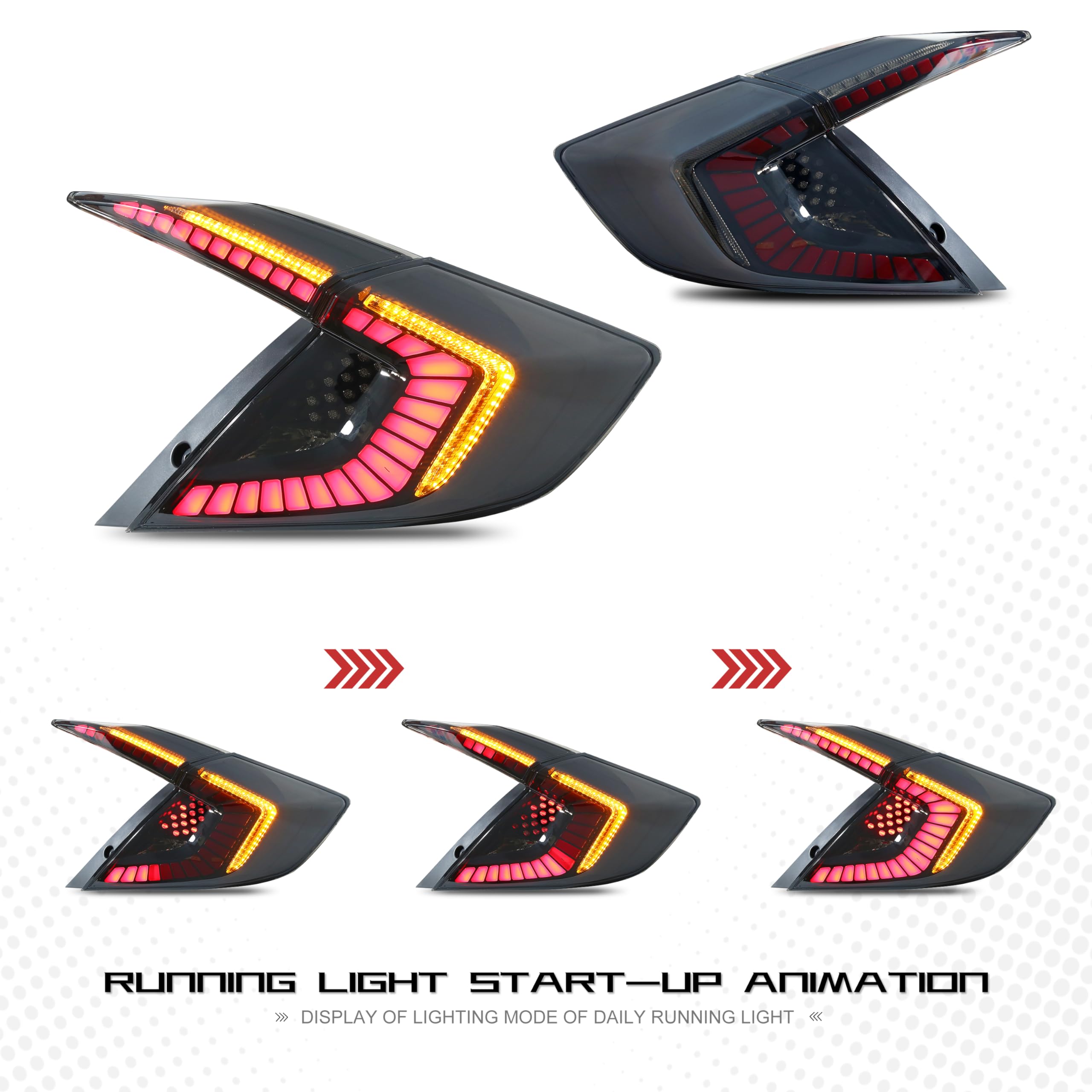 Inginuity Time LED Tail Lights for Honda Civic 10th Gen (2016-2021) - DRL Startup Animation Rear Lamp Assembly - Not Compatible with Hatchback Models | Upgrade Your Ride for Enhanced Night Visibility & Style