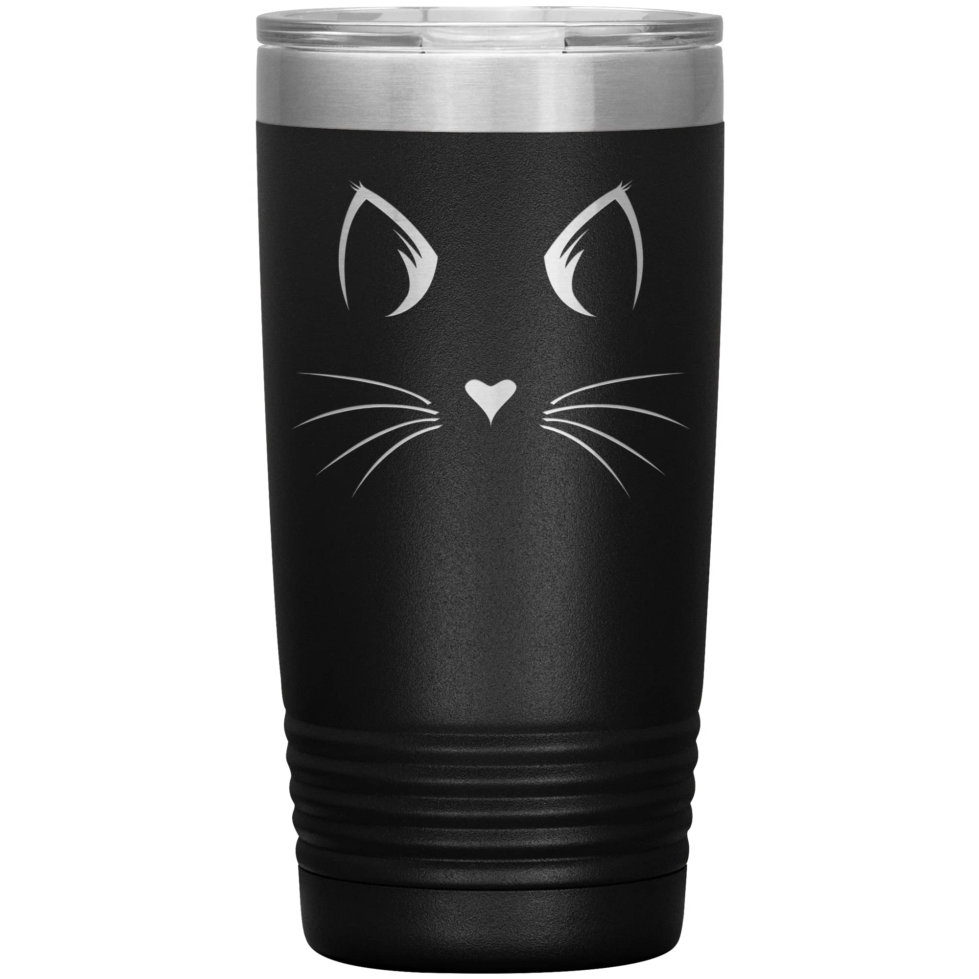 20oz Insulated Stainless Steel Cat Face Tumbler - Engraved Pink Cat Lover Gift - Perfect for Coffee, Tea & Cold Drinks at Home, Office or Travel