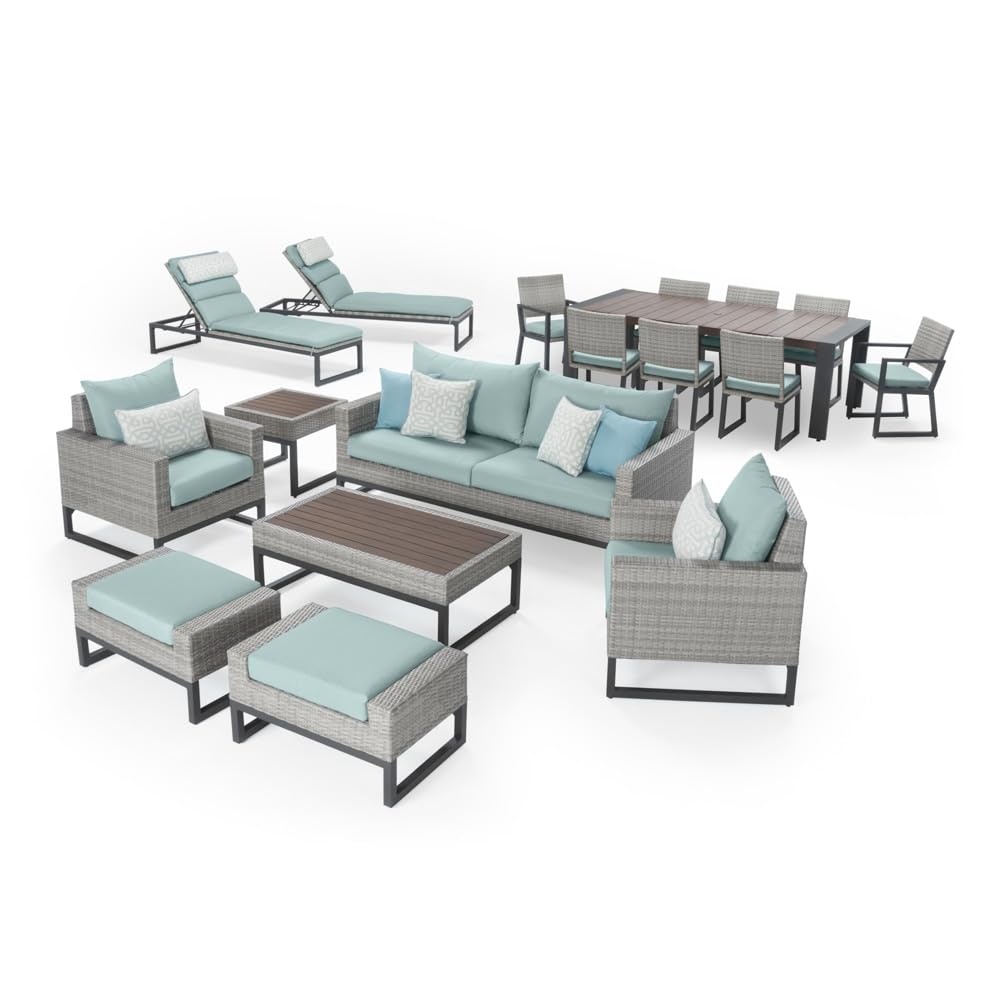 RST Brands Milo Gray 18-Piece Outdoor Patio Furniture Set in Spa Blue - Perfect for Backyard, Poolside & Garden Relaxation