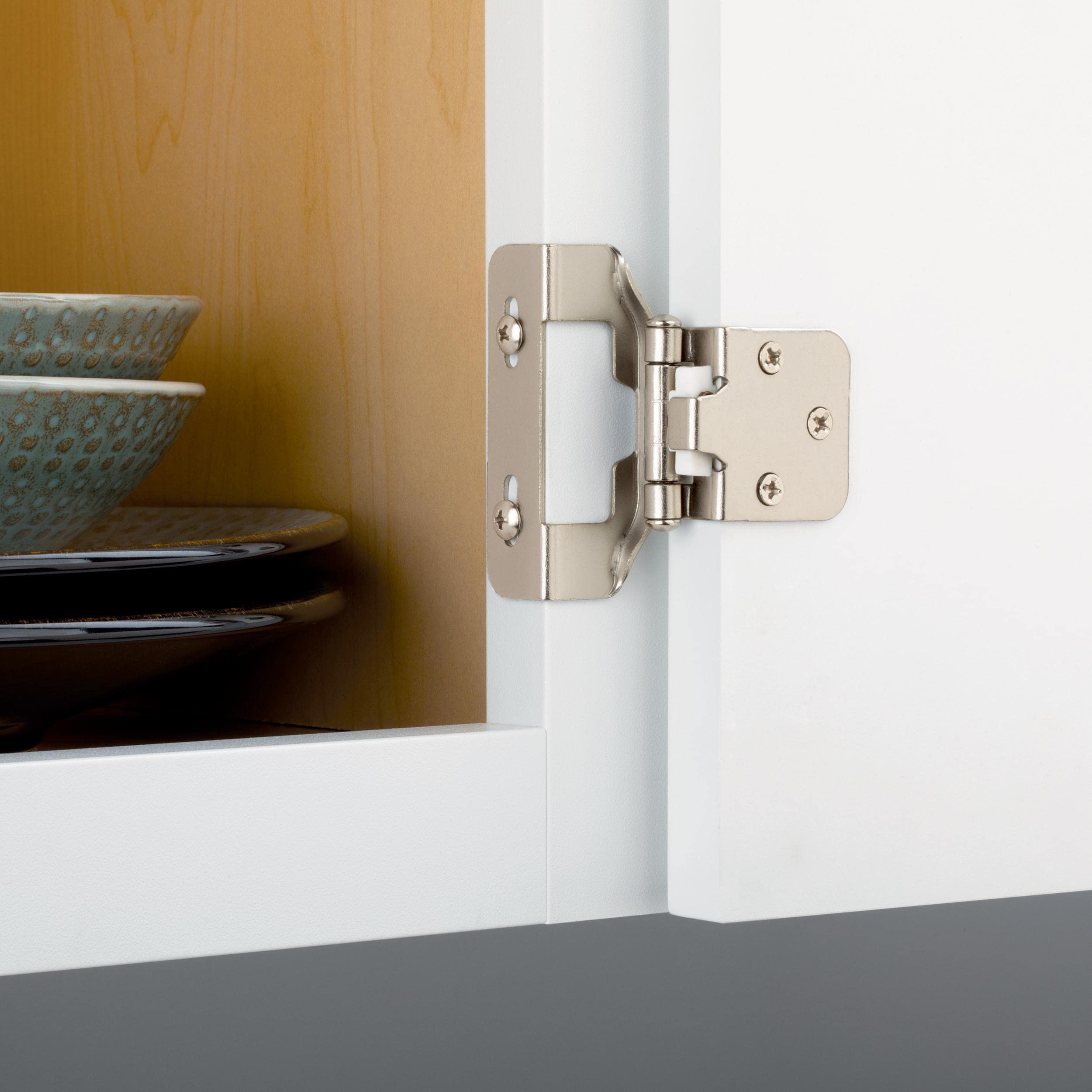 Franklin Brass 10-Pack Self-Closing Cabinet Hinges 1/2 Inch Semi-Wrap Overlay - Satin Nickel Finish H01915K-SN-B for Kitchen Cabinets, Cupboards & Furniture (Perfect for Smooth Door Closing & Space Saving)