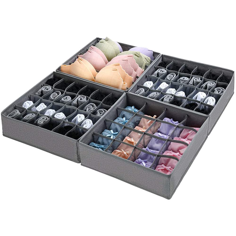 Foldable Underwear Drawer Organizer Set of 4 - Collapsible Closet Dividers for Socks, Ties, Scarves & Handkerchiefs | Wardrobe Storage Solution for Bedroom, Closet & Travel Organization
