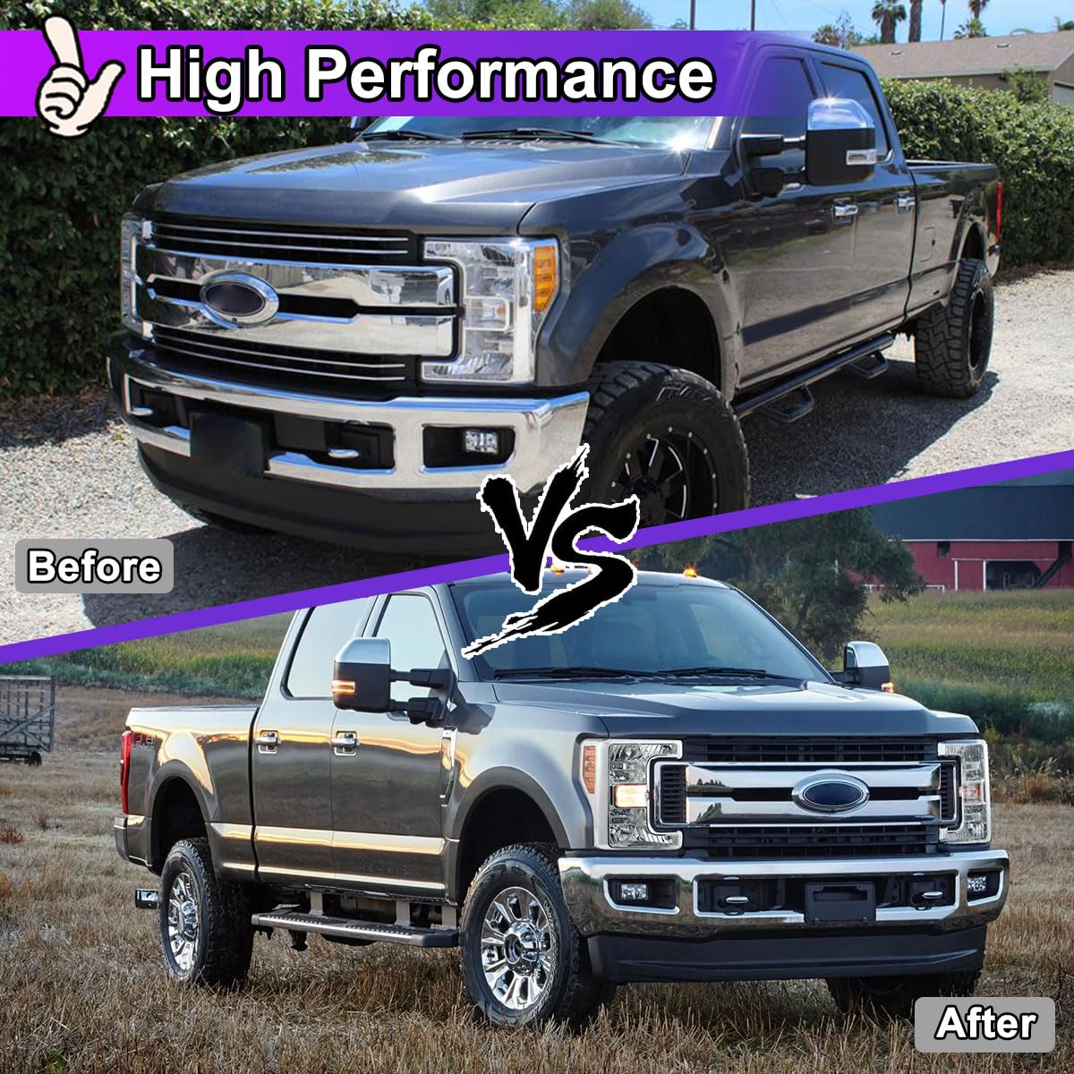 Nixon Offroad LED Headlights Assembly for Ford F-250 F-350 F-450 Super Duty (2017-2019) - Projector DRL Headlights with Turn Signal, High/Low Beam - Chrome Housing & Clear Lens - 1 Pair - Perfect for Off-Roading, Night Driving & Truck Upgrades