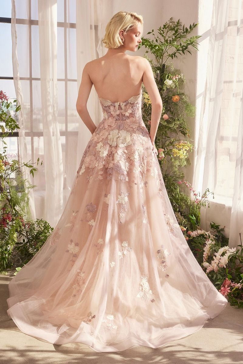 Andrea & Leo A1453 Spring Floral Appliqué A-Line Gown - Elegant Wedding, Prom & Formal Evening Dress for Women