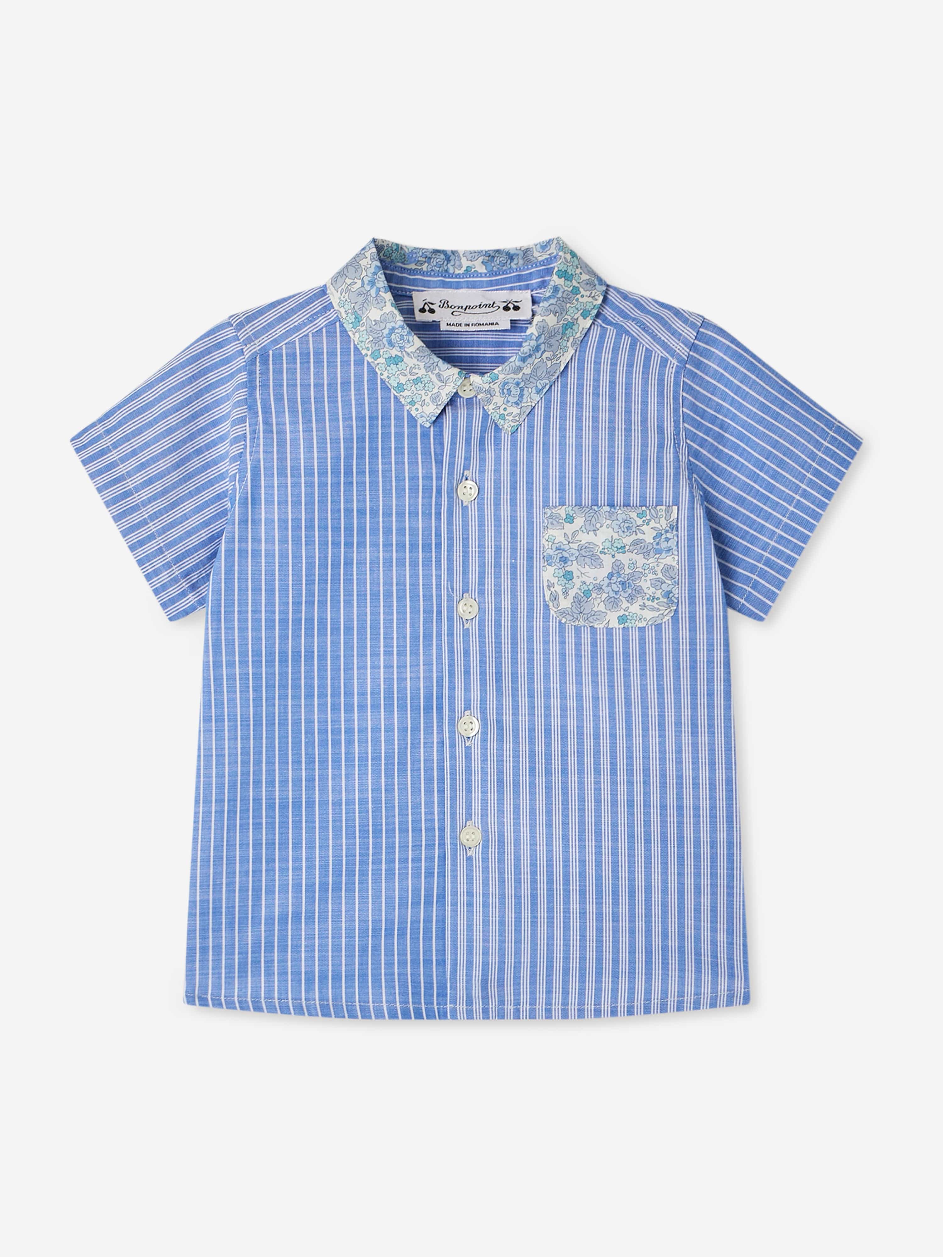 Baby Boys Fredy Shirt in Blue - Soft Cotton Short Sleeve Button Down Top for Toddlers - Perfect for Playdates, Parties & Family Photos