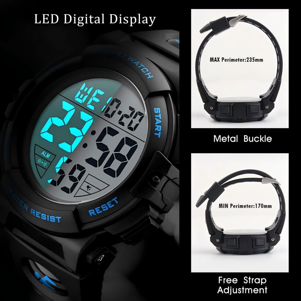 Men's Digital Sports Watch - Waterproof LED Screen, Large Face Military Army Watch for Outdoor, Running, Hiking & Tactical Activities
