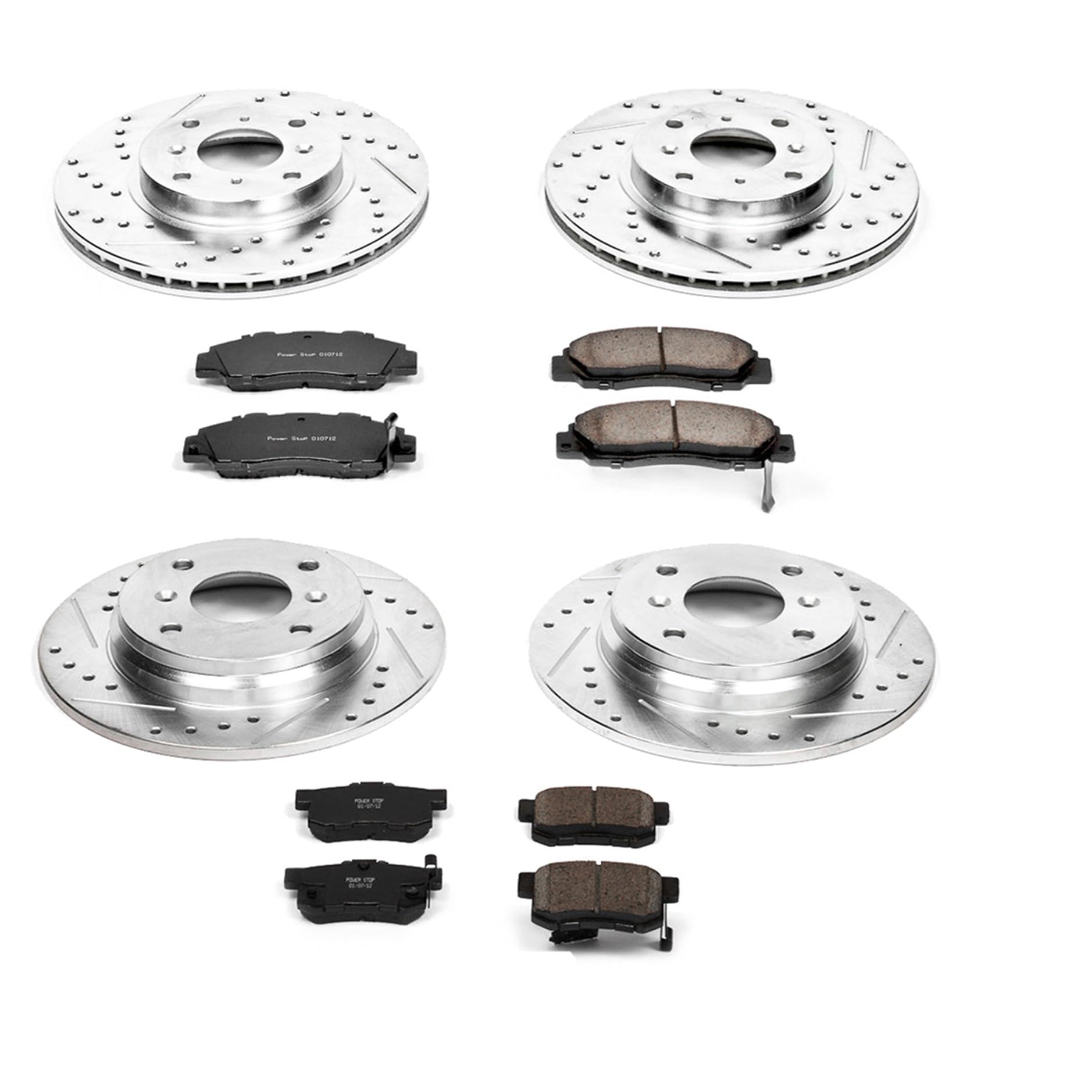 Power Stop K1038 Z23 Carbon Fiber Brake Pads & Drilled Slotted Rotors Kit - Front & Rear for 1993-1996 Honda Prelude | High-Performance Braking for Street & Track Use