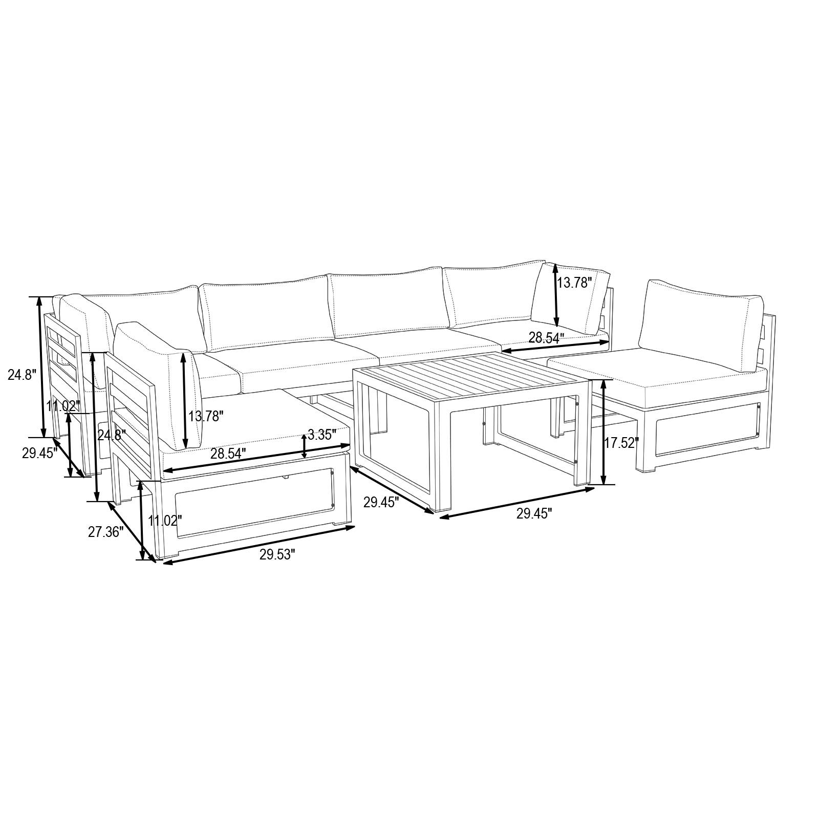 LeisureMod Chelsea 7-Piece Outdoor Patio Conversation Set - White Aluminum Furniture with Coffee Table & Weather-Resistant Cushions (Black) - Perfect for Garden, Backyard, Poolside & Terrace Relaxation