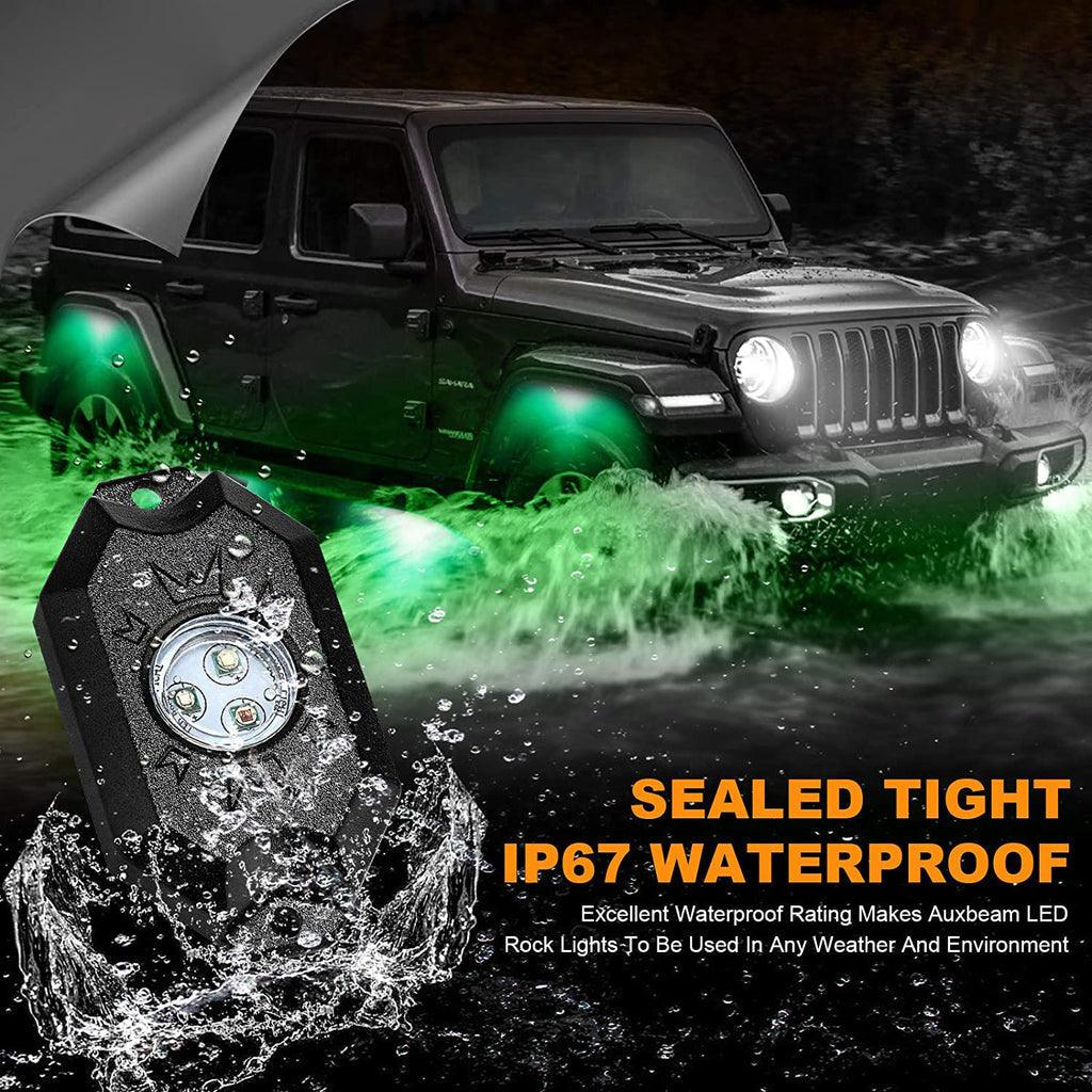 2Pcs 3FT RGB LED Whip Lights with Turn Signal & Brake Light + RGB LED Rock Lights Set - Bluetooth Controlled, Waterproof Off-Road Lighting for Jeep, Truck, ATV, UTV, Motorcycle - Perfect for Night Riding, Car Shows & Off-Road Adventures