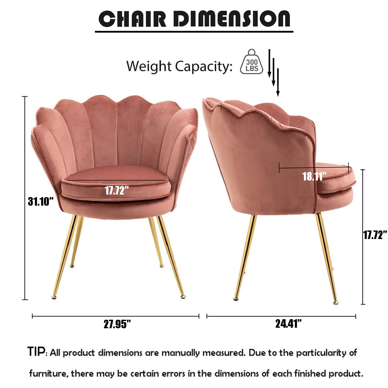 Luxury Velvet Accent Chairs Set of 2 - Blush Pink Tufted Upholstered Chairs with Gold Metal Legs for Living Room, Bedroom & Dining Room | Perfect for Home Decor, Vanity Dressing & Guest Seating