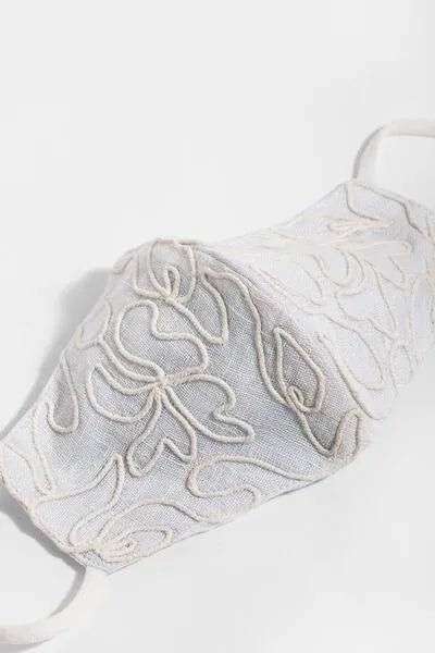 Linen Embroidered Face Mask - Breathable Washable Reusable Cotton Linen Fabric with Floral Embroidery - Perfect for Daily Use, Travel, and Outdoor Activities