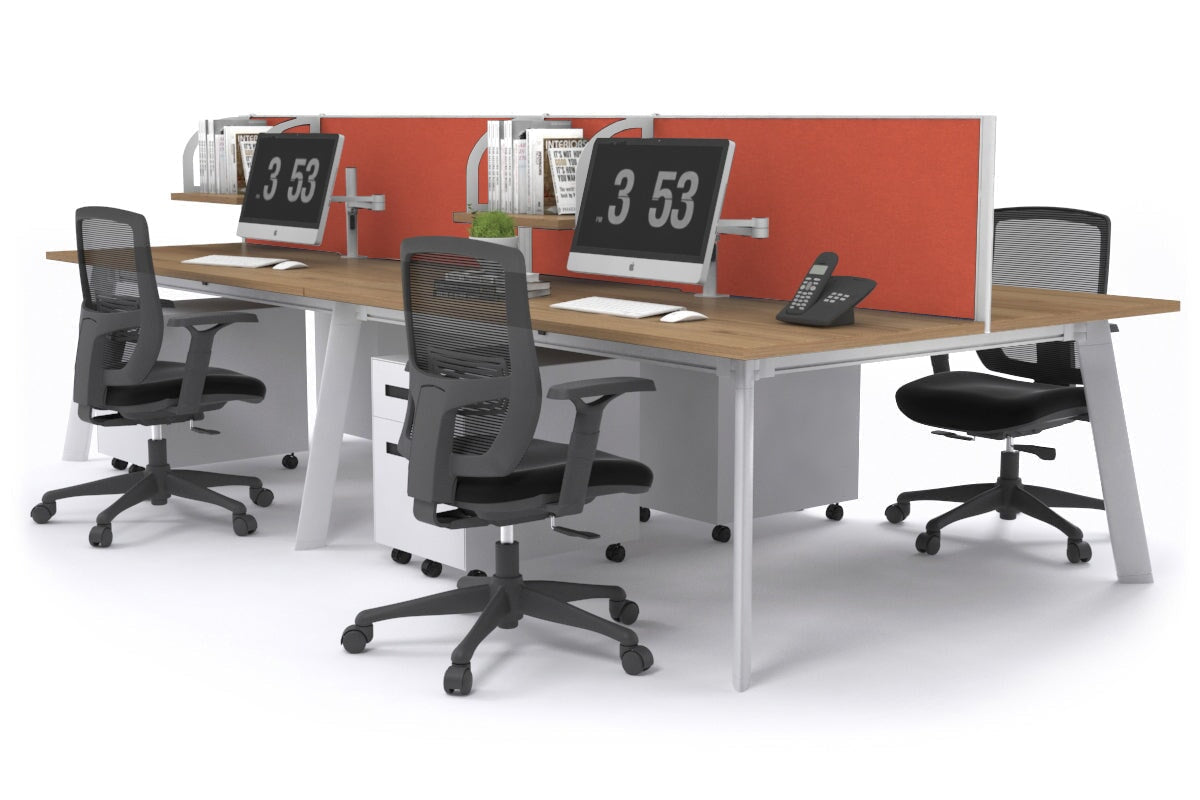 4-Person Workstation with White Frame - 1400L x 700W - Office Desk for Team Collaboration & Shared Workspace - Perfect for Open Offices, Coworking Spaces & Home Offices