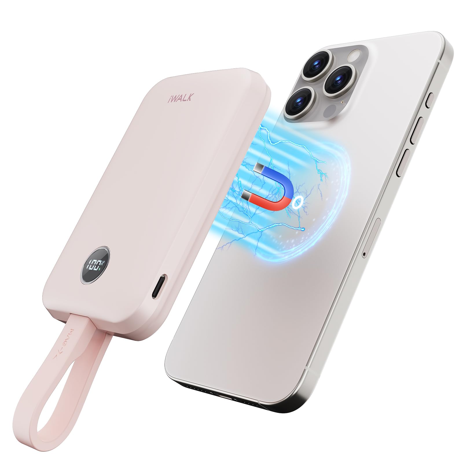 iWALK Magnetic Portable Charger 10000mAh - Qi2 Certified 15W Wireless Power Bank with 30W Fast Charging, USB-C Cable & LED Display for iPhone 16/15/14/13/12 Series & Samsung Galaxy S24 - Perfect for Travel, Outdoor Adventures & Daily Commute