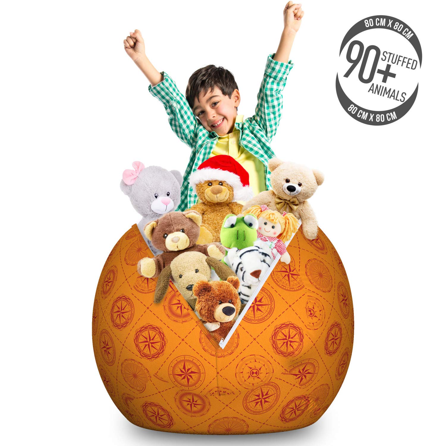 Ambesonne Compass Storage Toy Bag Chair - Bicolor Windrose Rhombus Pattern, Large Washable Stuffed Animal Organizer | Perfect for Kids' Room, Playroom & Dorm Organization