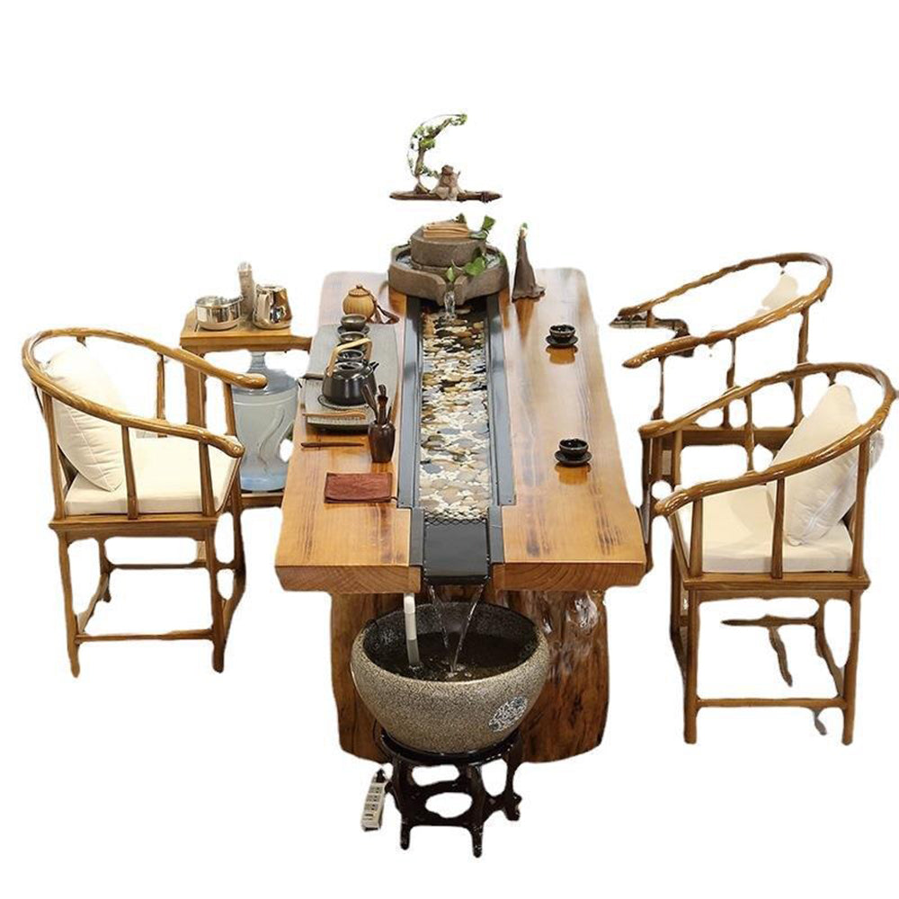 Premium Chinese Pine Wood Tea Table Set with Running Water & Fish Pond - Zen Garden Decor for Home, Office, or Outdoor Relaxation