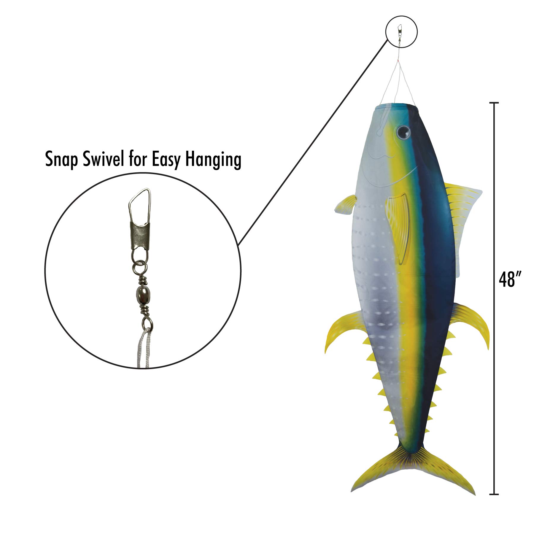 48-inch Yellowfin Tuna Fish Windsock - Realistic Outdoor Decoration for Beach, Garden & Marine Theme Parties | In the Breeze 5162