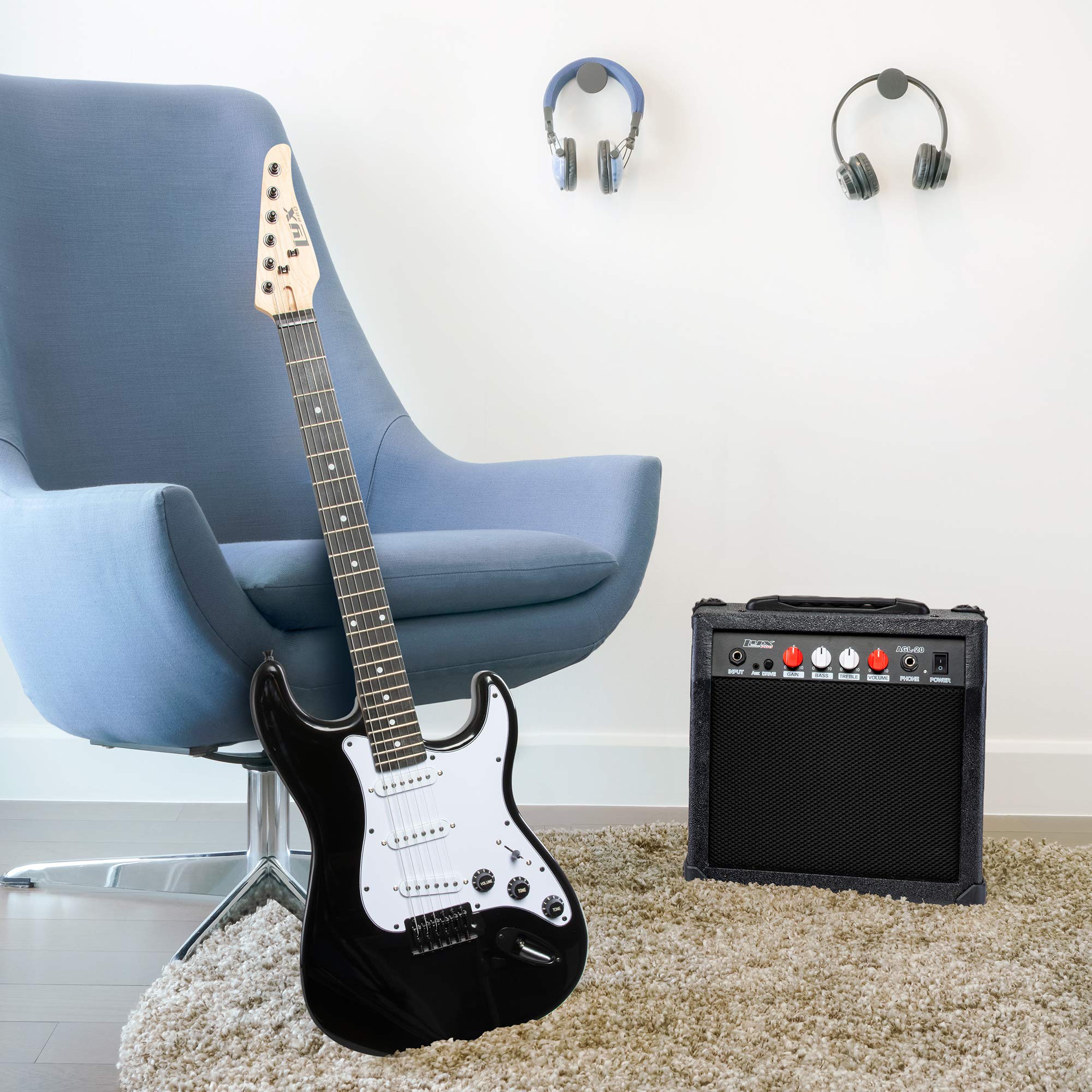 LyxPro 20W Electric Guitar Amplifier with Built-in Speaker, Headphone Jack & Aux Input - Gain, Bass, Treble, Volume Controls - Black - Perfect for Home Practice, Studio Recording & Live Performances