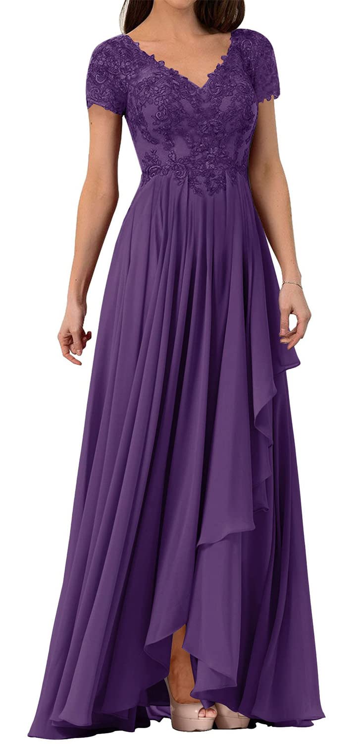Elegant Mother of The Bride Dress - Lace Formal Evening Gown with Chiffon Fabric for Wedding Guest - Women's Short Sleeve Special Occasion Attire - Perfect for Weddings, Receptions, and Formal Events