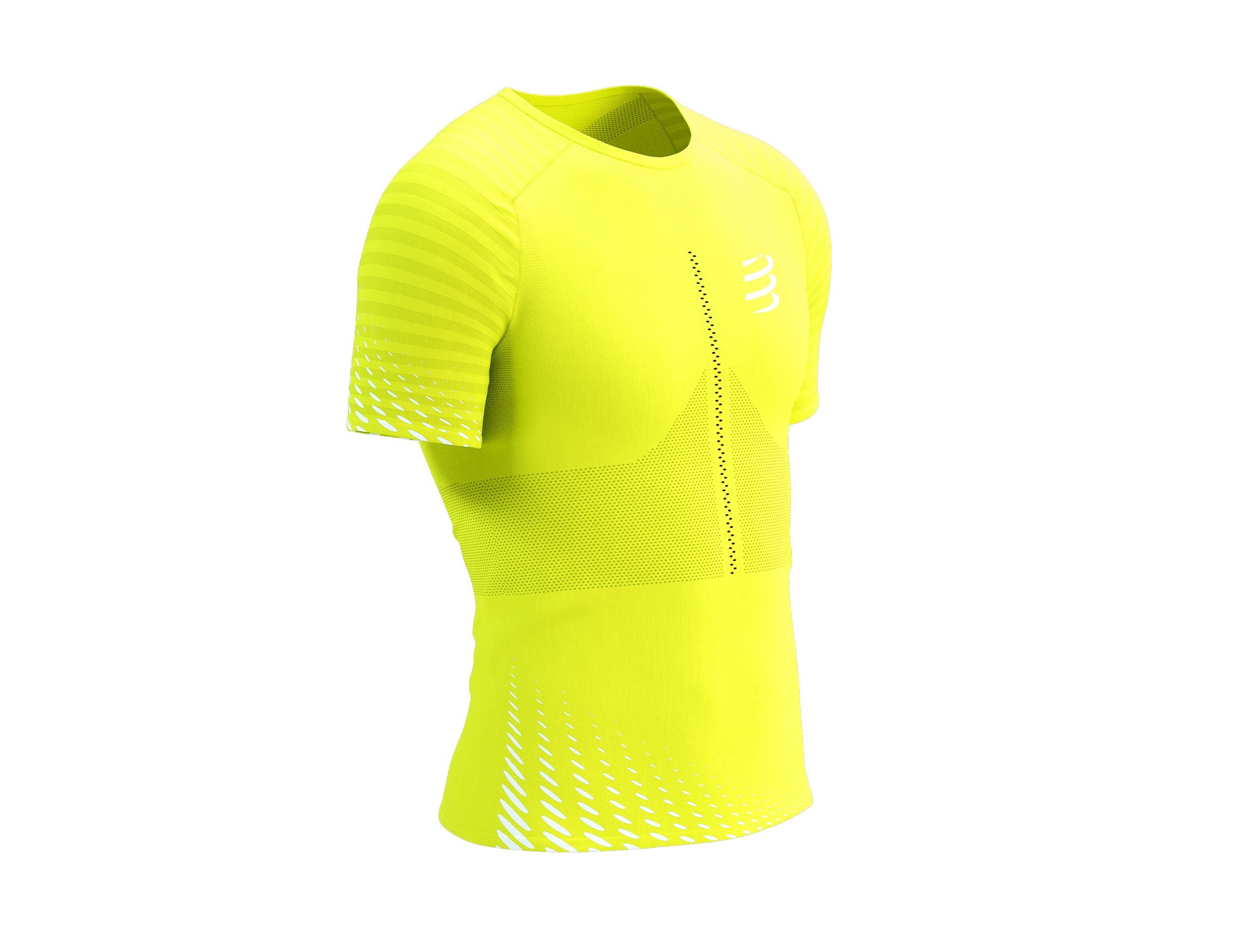 Compressport Men's Running Short Sleeve T-Shirt - Moisture Wicking, Breathable Performance Shirt for Marathon & Training - Evening Primrose/White - Ideal for Road Running, Gym Workouts & Outdoor Sports
