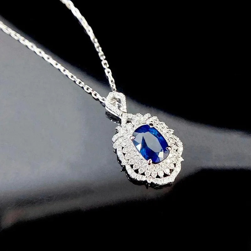 18K White Gold Sapphire and Diamond Necklace for Women - Luxury Natural Gemstone Jewelry - Perfect Anniversary, Birthday & Wedding Gift - Elegant for Parties, Date Nights & Special Occasions