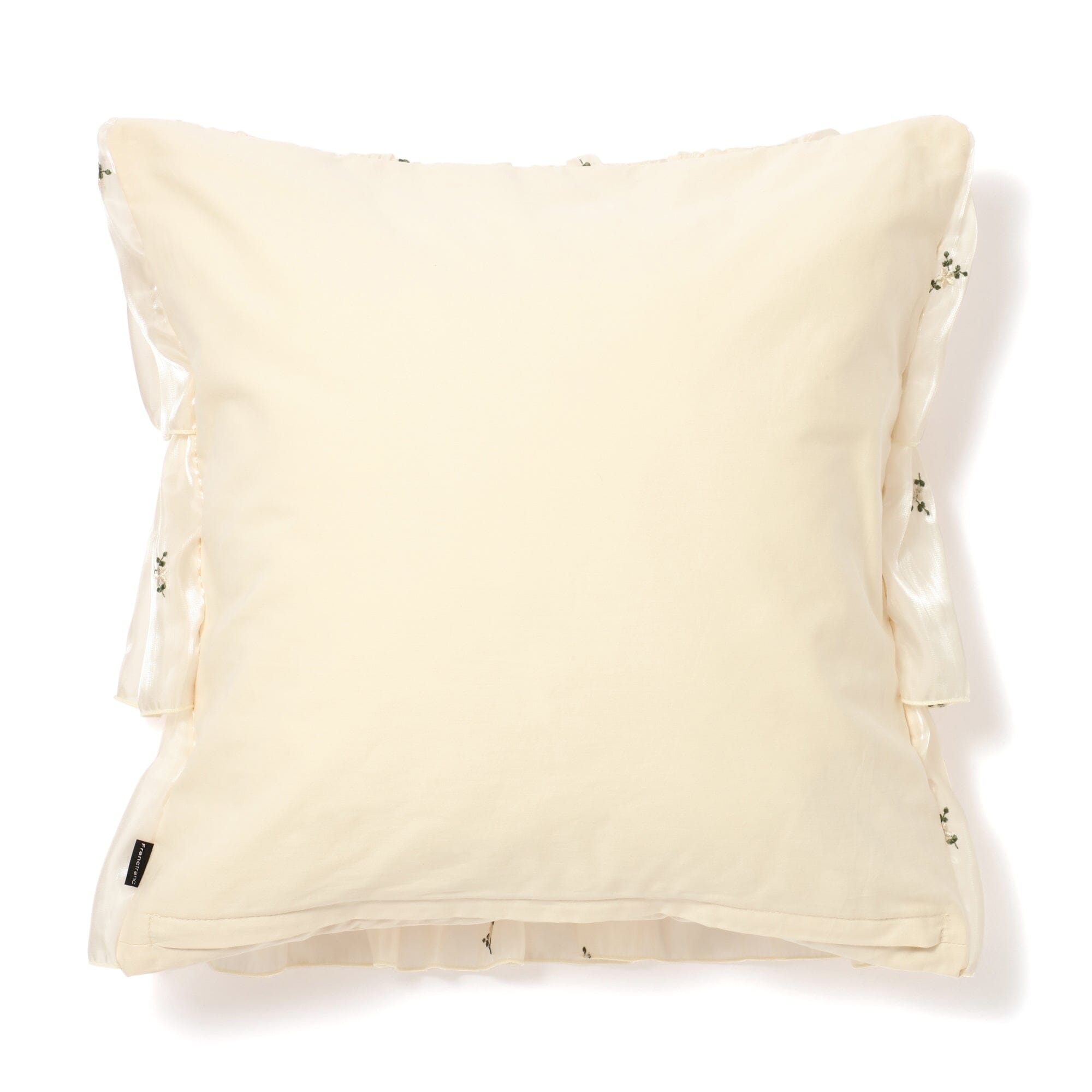 Elegant Floral Embroidered Frill Cushion Cover 18x18 Inches Ivory - Perfect for Sofa, Bedroom & Home Decor