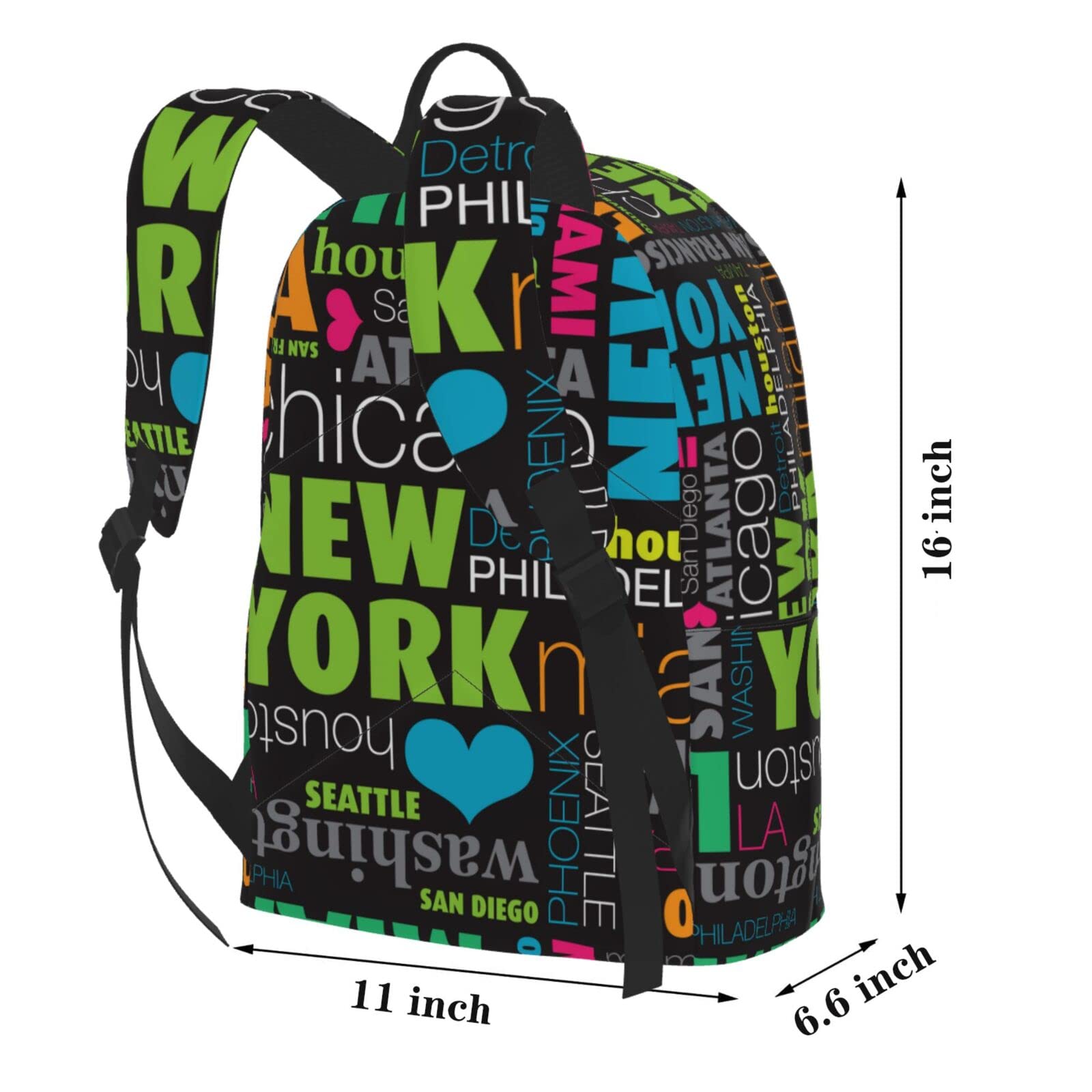 Delerain 16 Inch Laptop Backpack for School & Travel - Stylish USA City Print Bookbag, Durable Shoulder Bag for College, Work & Daily Commute - Perfect for Students, Professionals & Urban Explorers