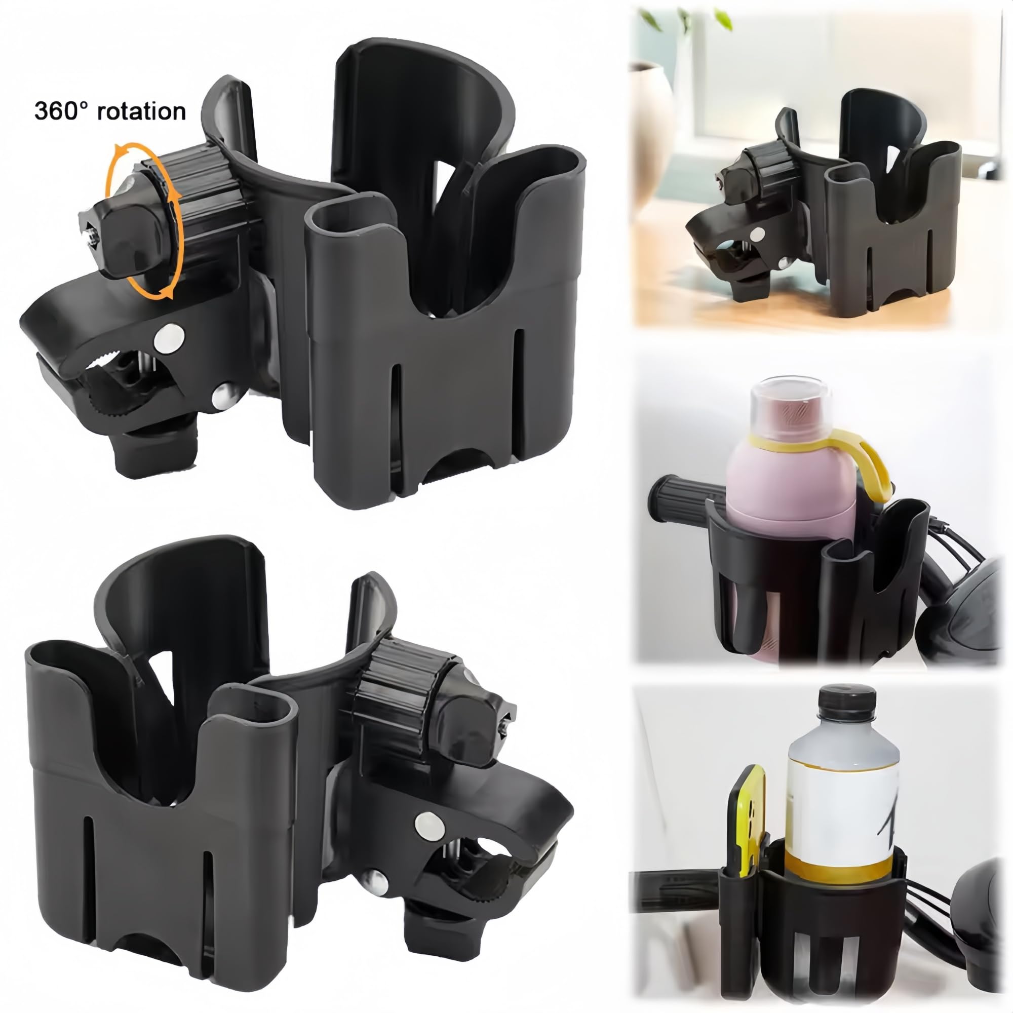 2-in-1 Wheelchair Cup Holder with Phone Mount - Universal Drink Holder for Walkers, Wheelchairs, Strollers, Bikes & Scooters - Perfect for Outdoor Activities, Travel & Mobility Assistance