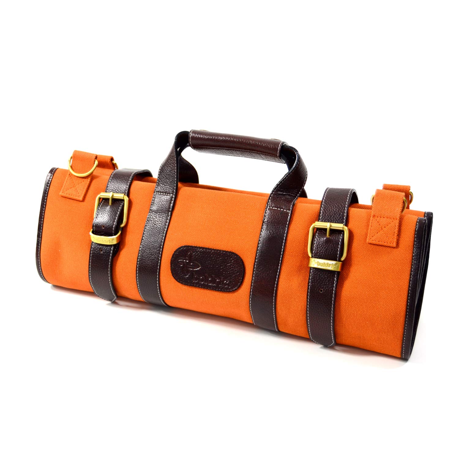 Boldric 17-Pocket Professional Chef Knife Roll Bag with Shoulder Strap - Durable Canvas Knife Case Organizer for Kitchen Tools, Utensils, Pens & Pencils (Orange) - Perfect for Chefs, Culinary Students & Cooking Enthusiasts